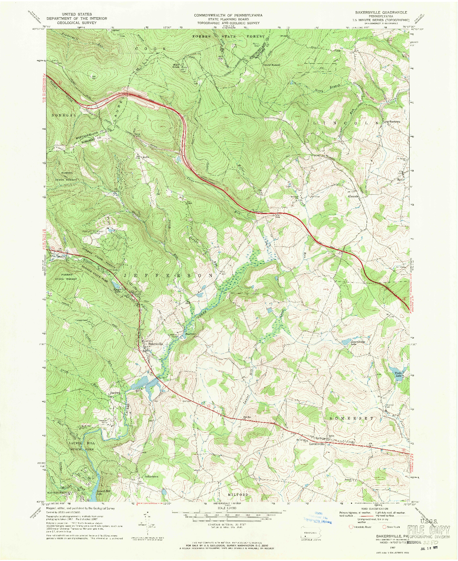 USGS 1:24000-SCALE QUADRANGLE FOR BAKERSVILLE, PA 1967