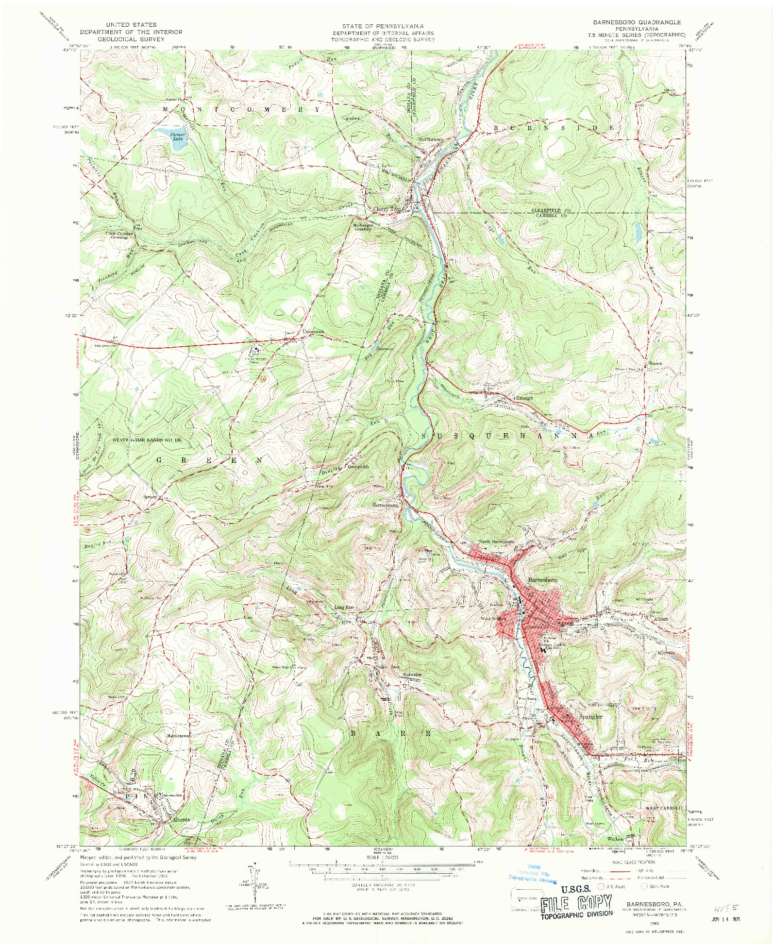 USGS 1:24000-SCALE QUADRANGLE FOR BARNESBORO, PA 1961