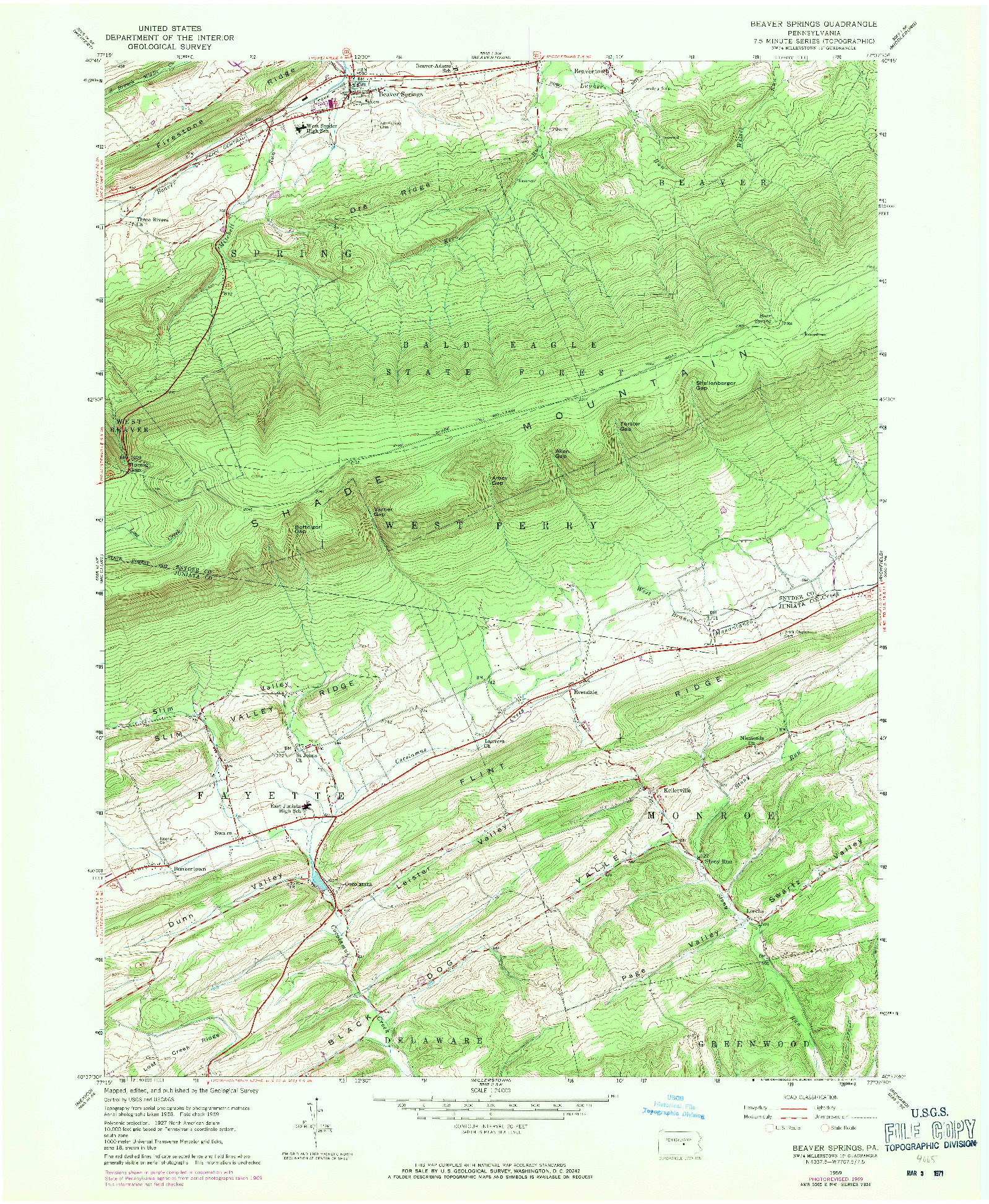 USGS 1:24000-SCALE QUADRANGLE FOR BEAVER SPRINGS, PA 1959