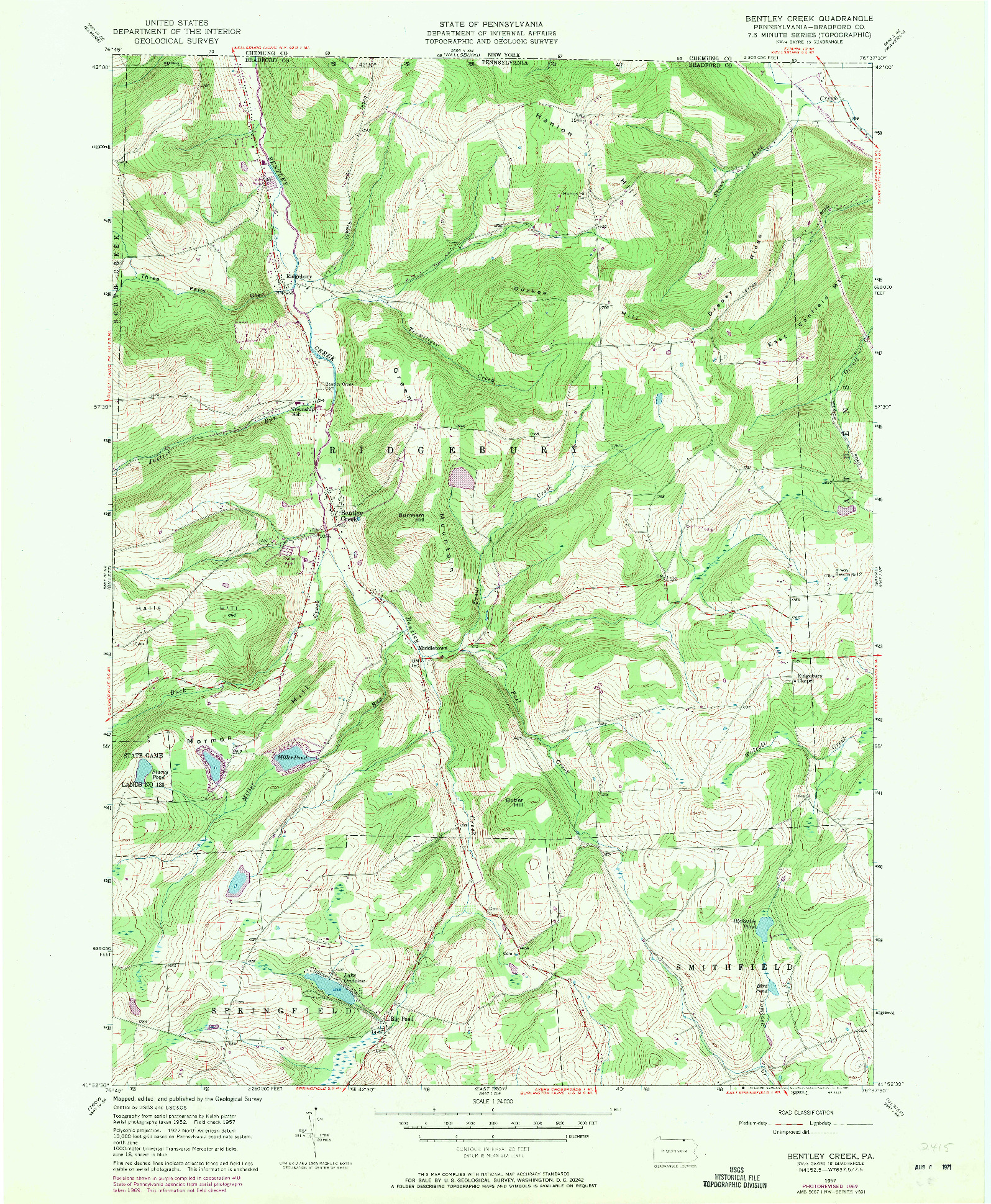 USGS 1:24000-SCALE QUADRANGLE FOR BENTLEY CREEK, PA 1957