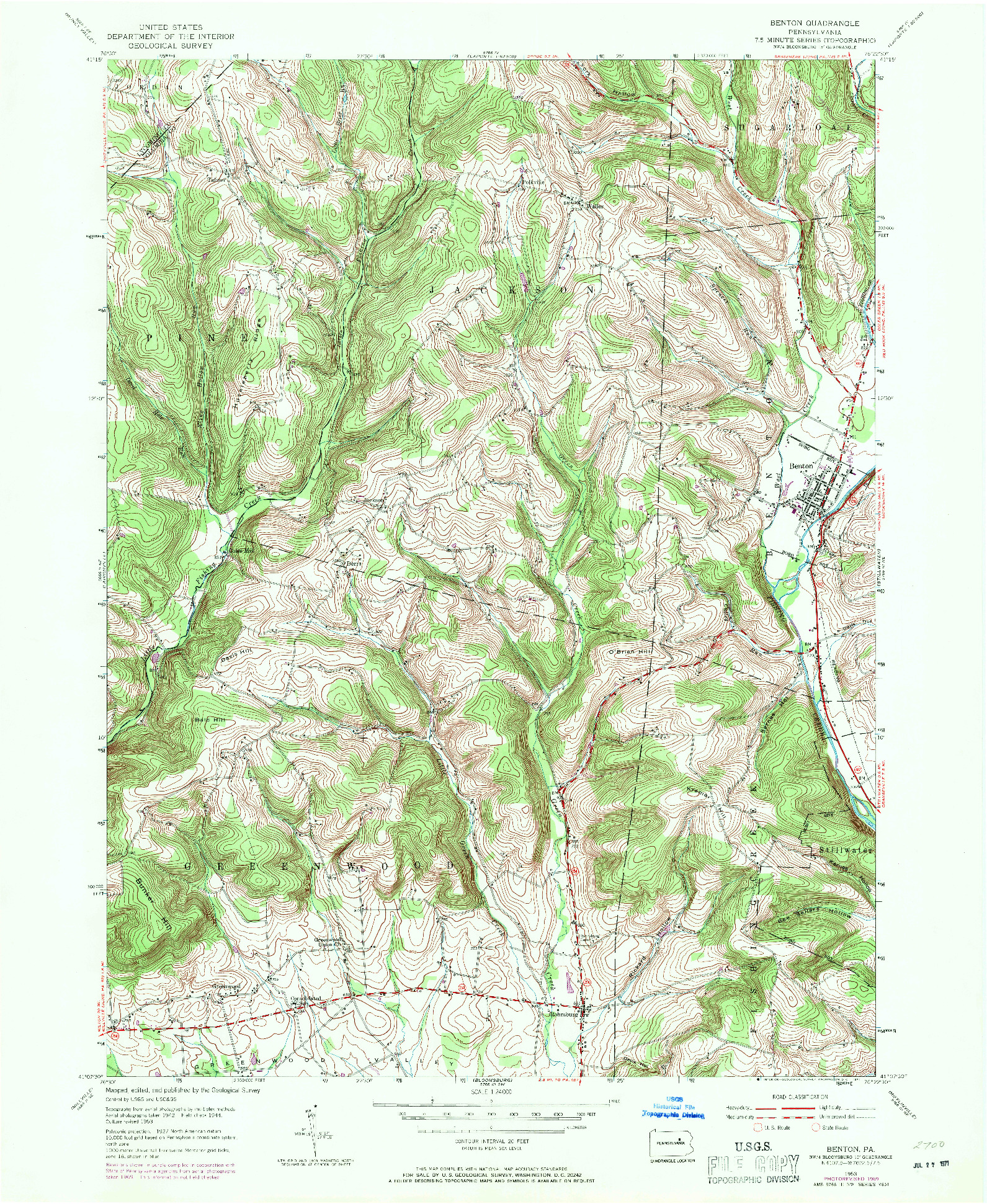 USGS 1:24000-SCALE QUADRANGLE FOR BENTON, PA 1953