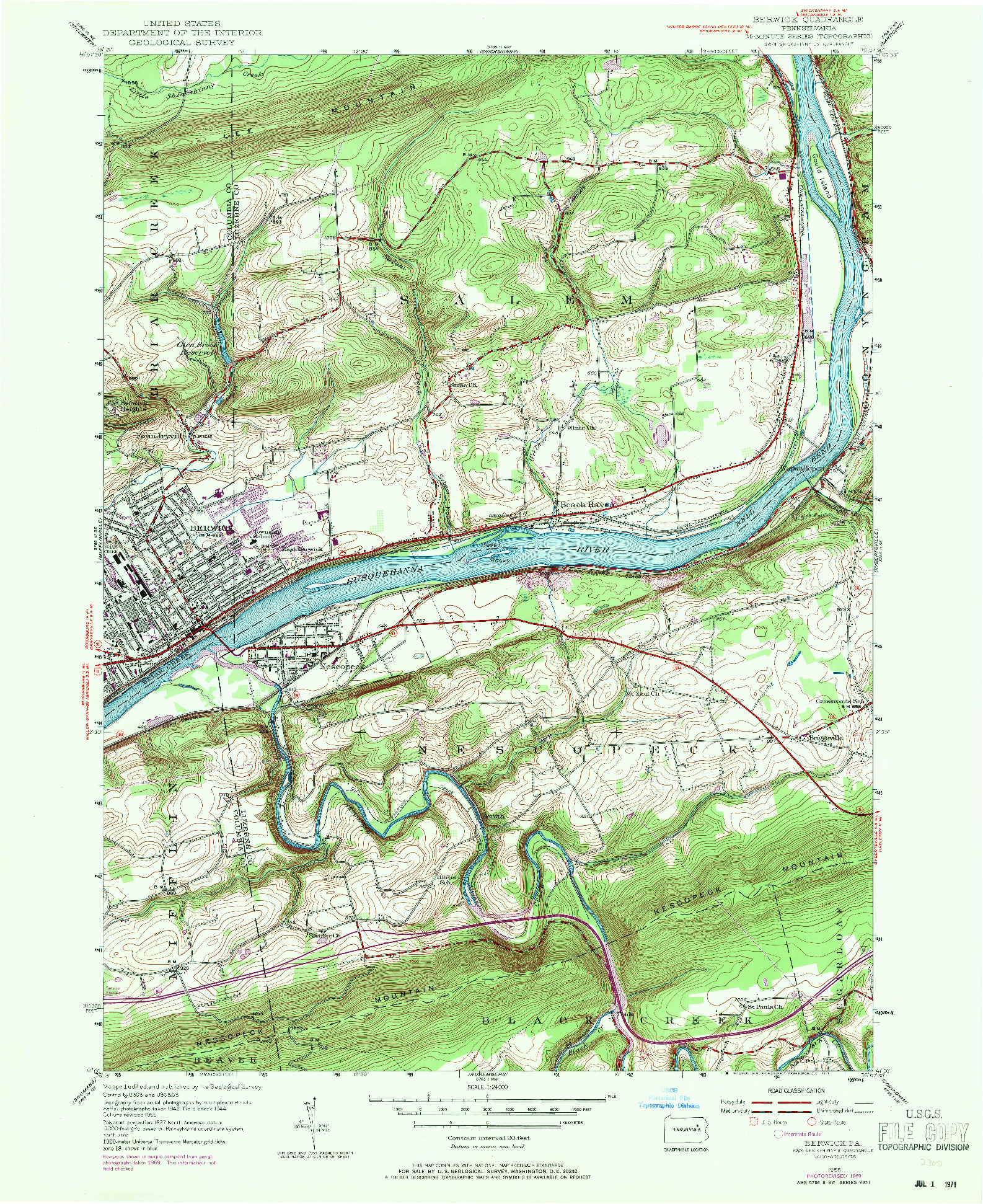 USGS 1:24000-SCALE QUADRANGLE FOR BERWICK, PA 1955