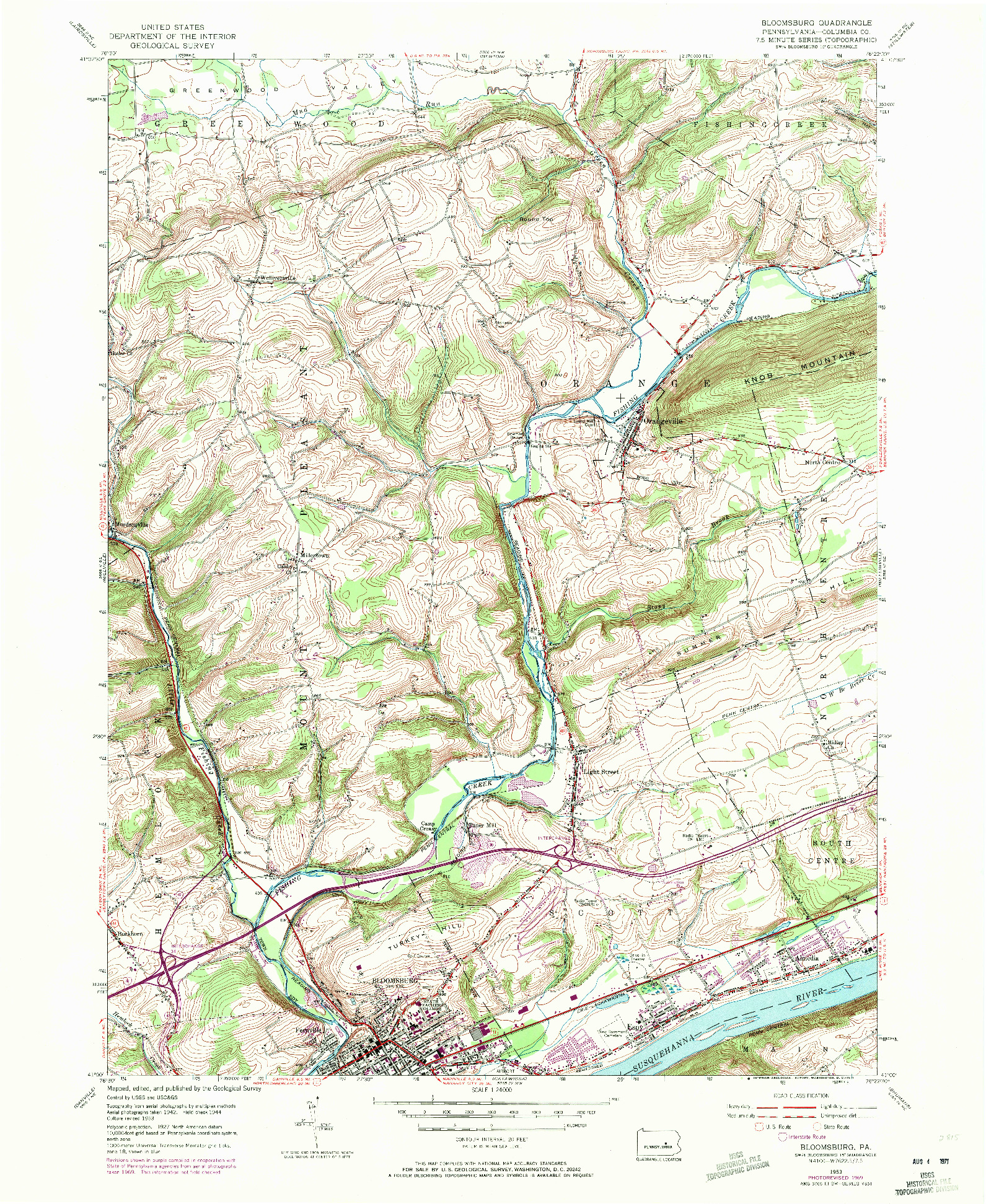 USGS 1:24000-SCALE QUADRANGLE FOR BLOOMSBURG, PA 1953