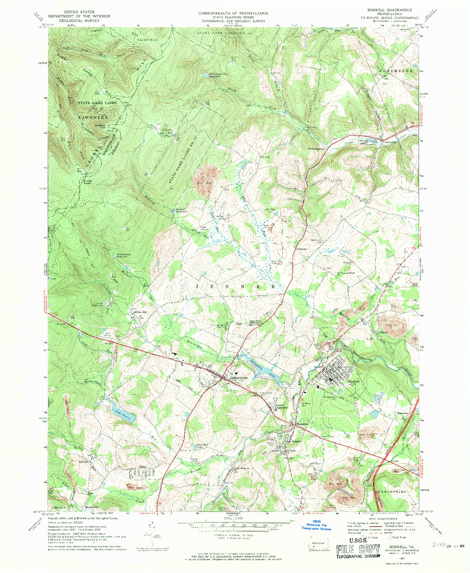 USGS 1:24000-SCALE QUADRANGLE FOR BOSWELL, PA 1967