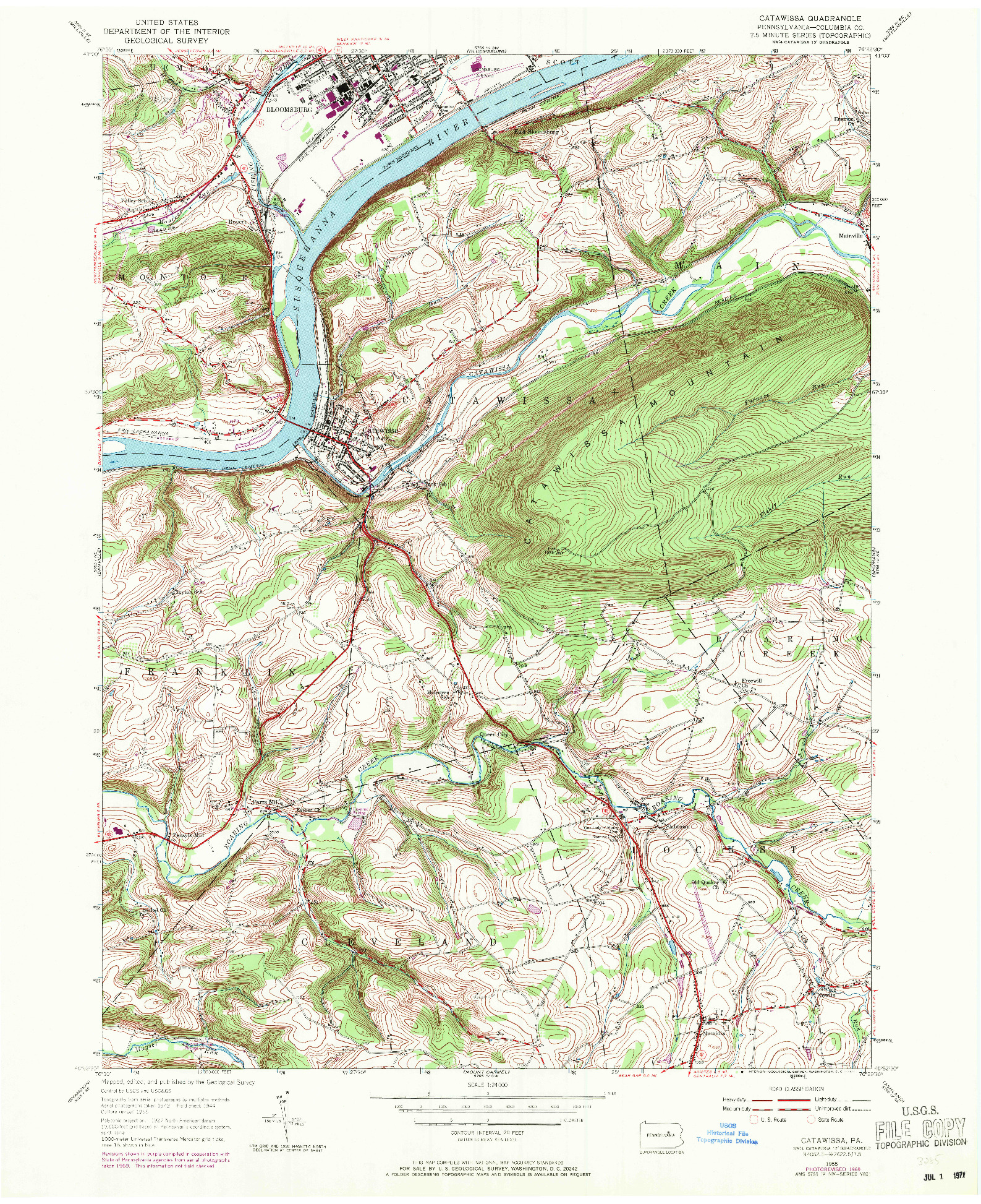 USGS 1:24000-SCALE QUADRANGLE FOR CATAWISSA, PA 1955