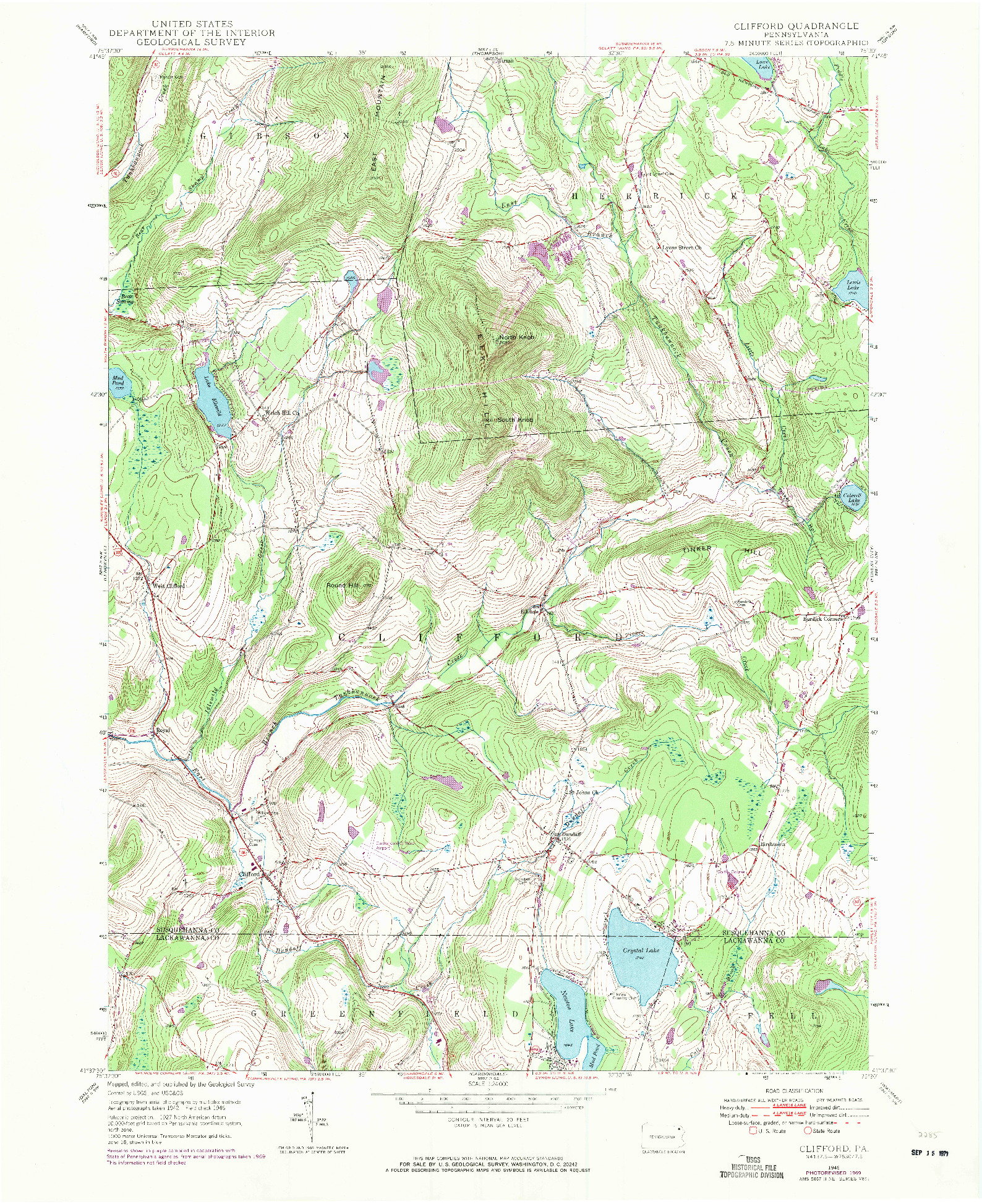 USGS 1:24000-SCALE QUADRANGLE FOR CLIFFORD, PA 1946