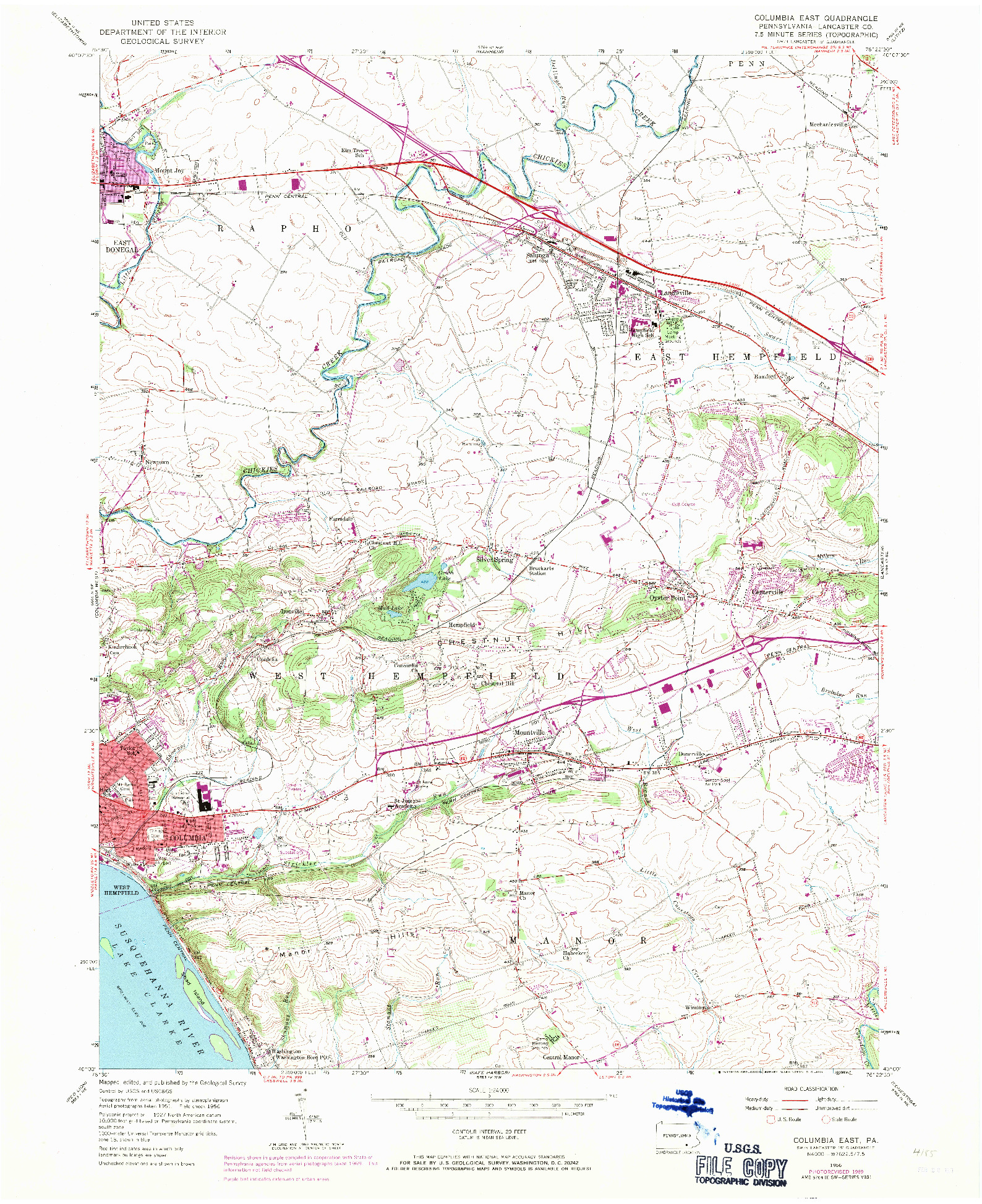 USGS 1:24000-SCALE QUADRANGLE FOR COLUMBIA EAST, PA 1956