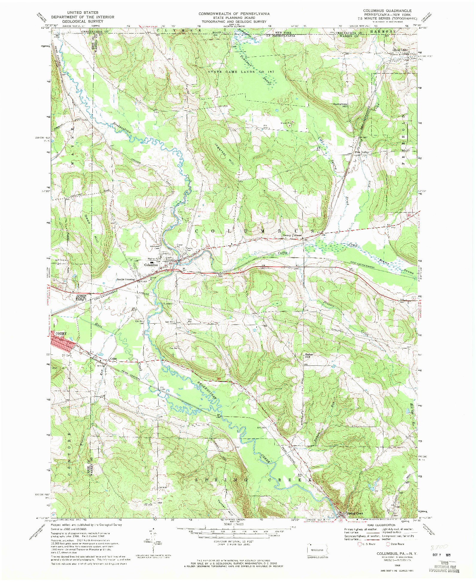 USGS 1:24000-SCALE QUADRANGLE FOR COLUMBUS, PA 1968