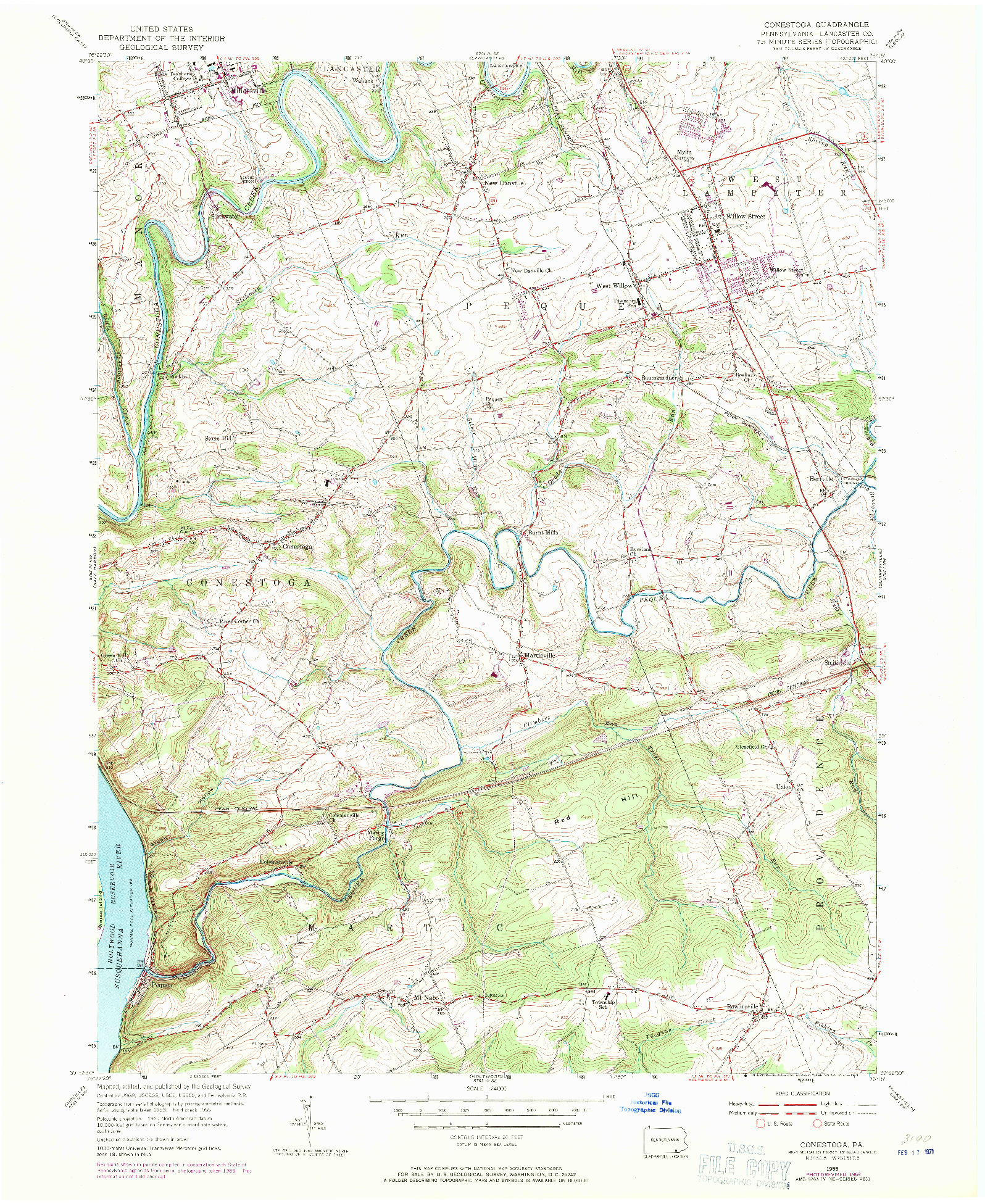 USGS 1:24000-SCALE QUADRANGLE FOR CONESTOGA, PA 1955