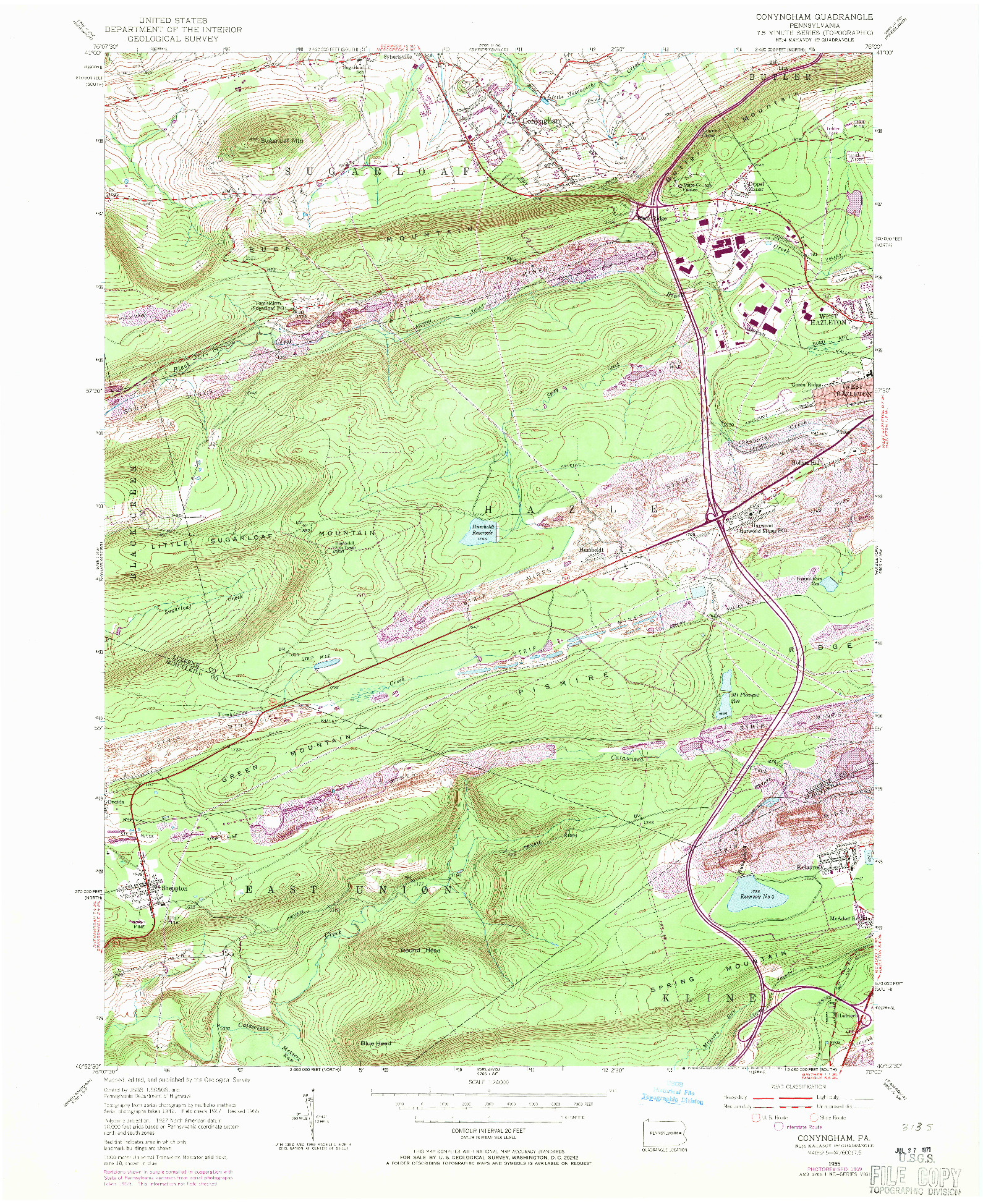 USGS 1:24000-SCALE QUADRANGLE FOR CONYNGHAM, PA 1955