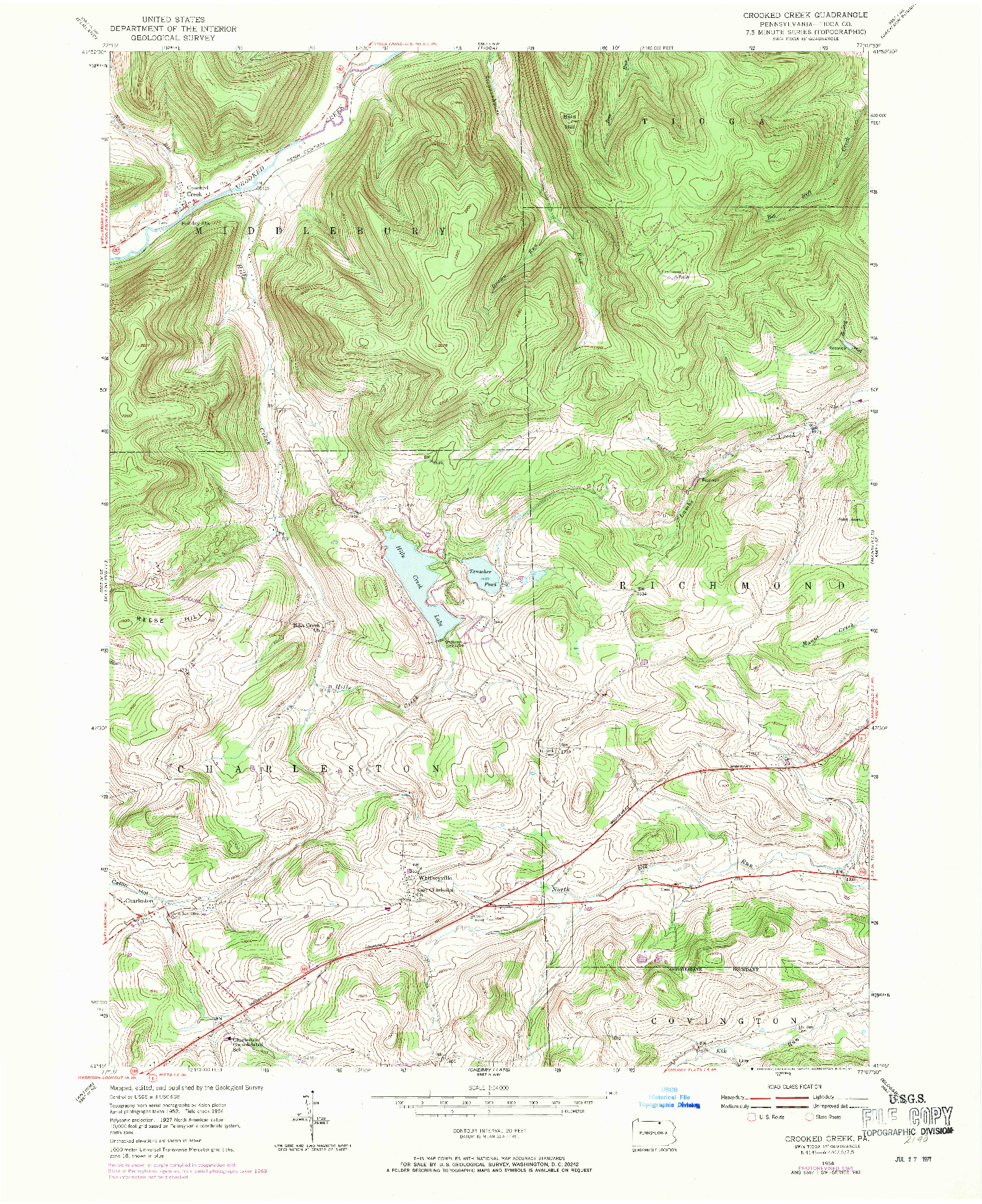 USGS 1:24000-SCALE QUADRANGLE FOR CROOKED CREEK, PA 1954