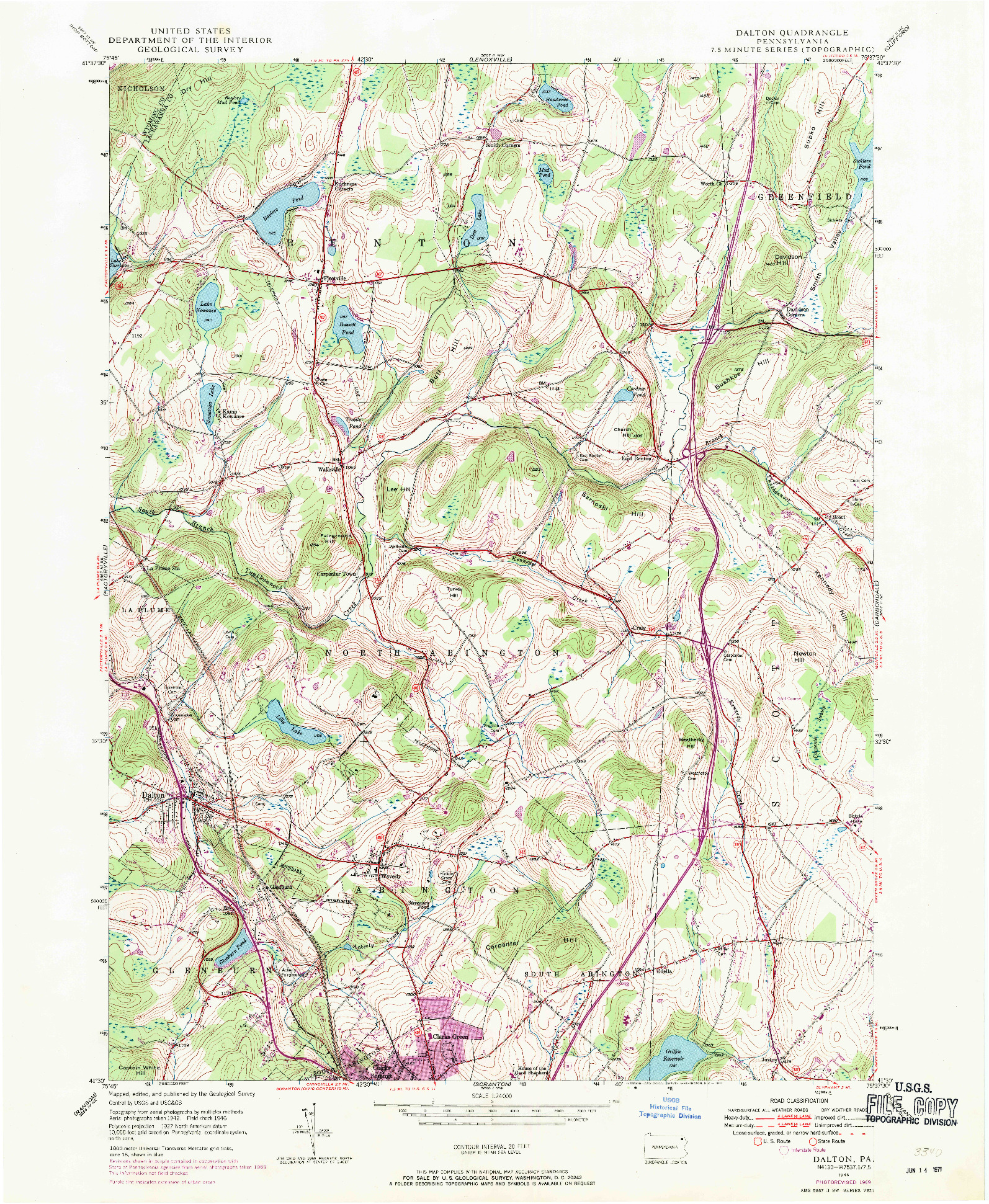 USGS 1:24000-SCALE QUADRANGLE FOR DALTON, PA 1946