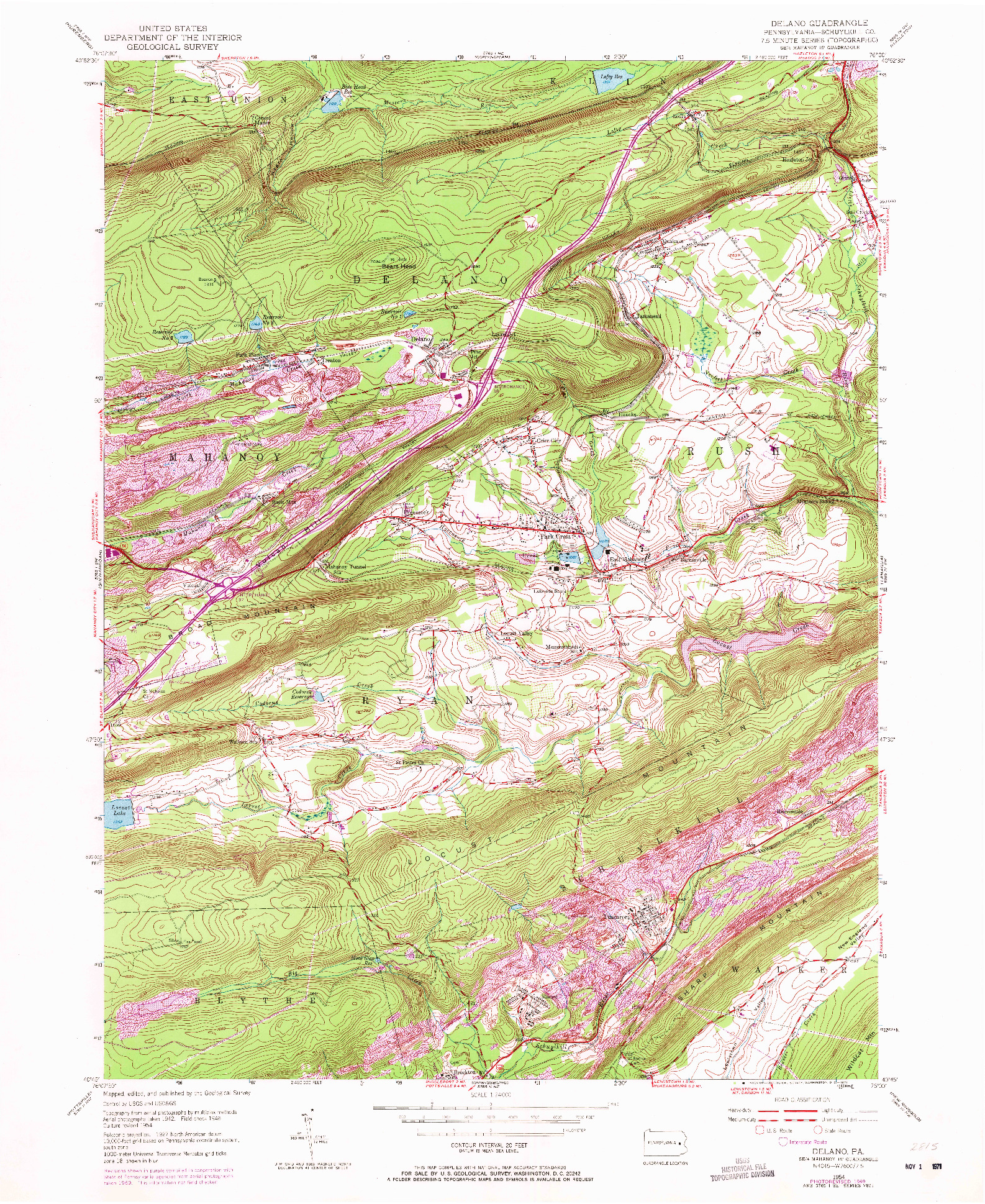 USGS 1:24000-SCALE QUADRANGLE FOR DELANO, PA 1954