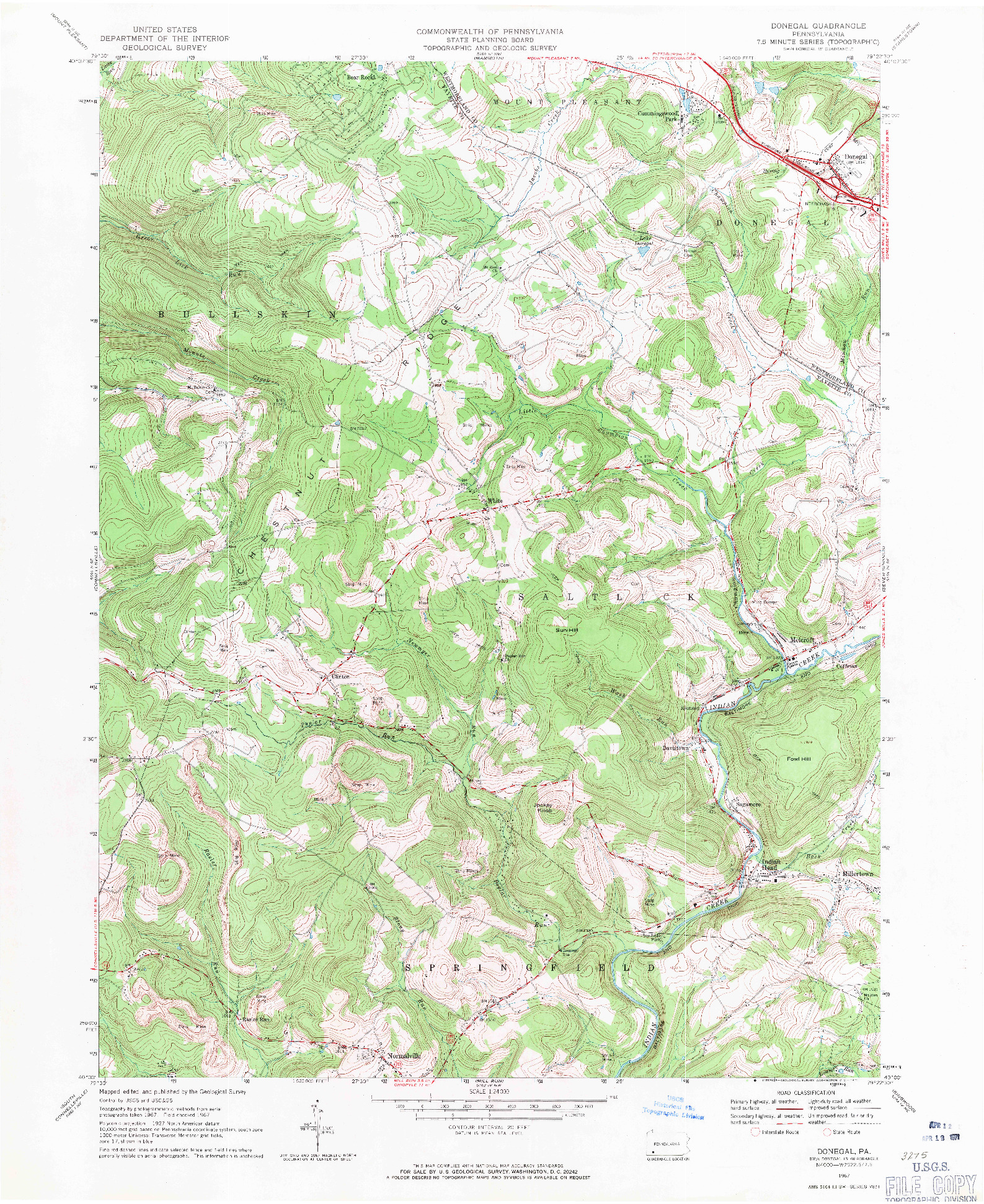 USGS 1:24000-SCALE QUADRANGLE FOR DONEGAL, PA 1967