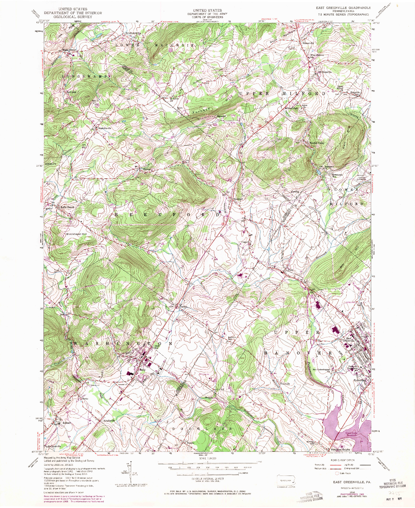 USGS 1:24000-SCALE QUADRANGLE FOR EAST GREENVILLE, PA 1956