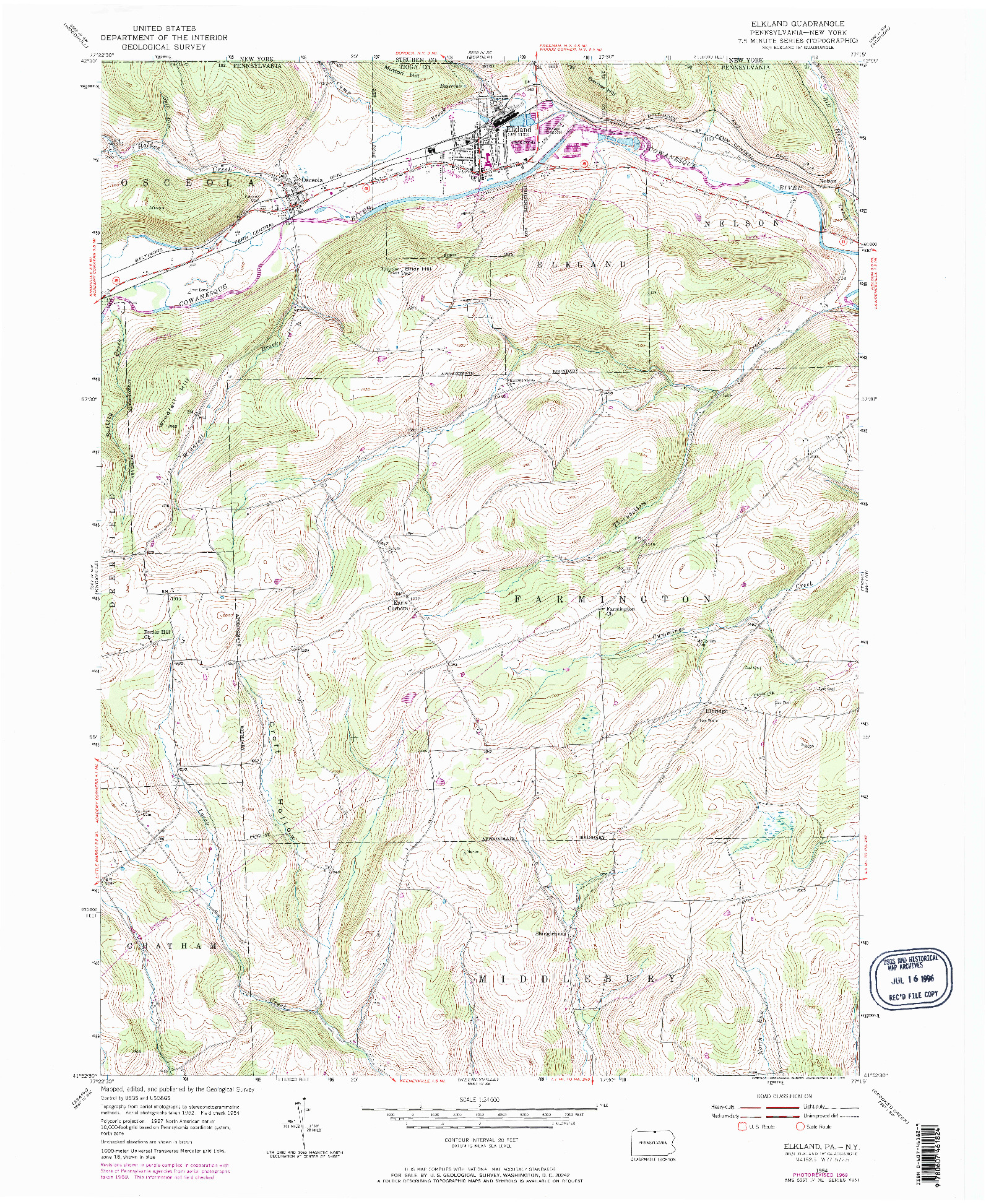 USGS 1:24000-SCALE QUADRANGLE FOR ELKLAND, PA 1954