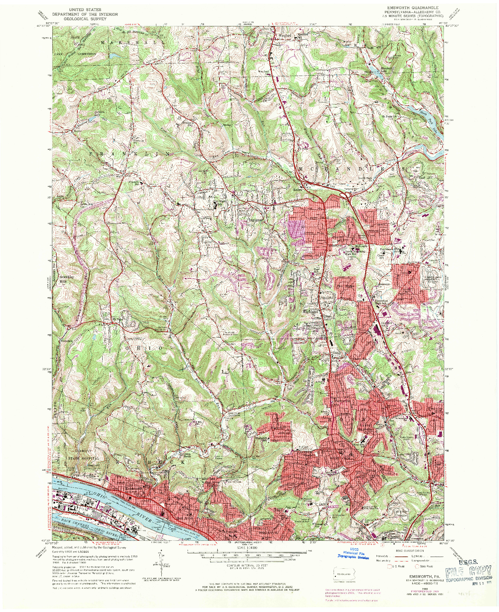 USGS 1:24000-SCALE QUADRANGLE FOR EMSWORTH, PA 1960