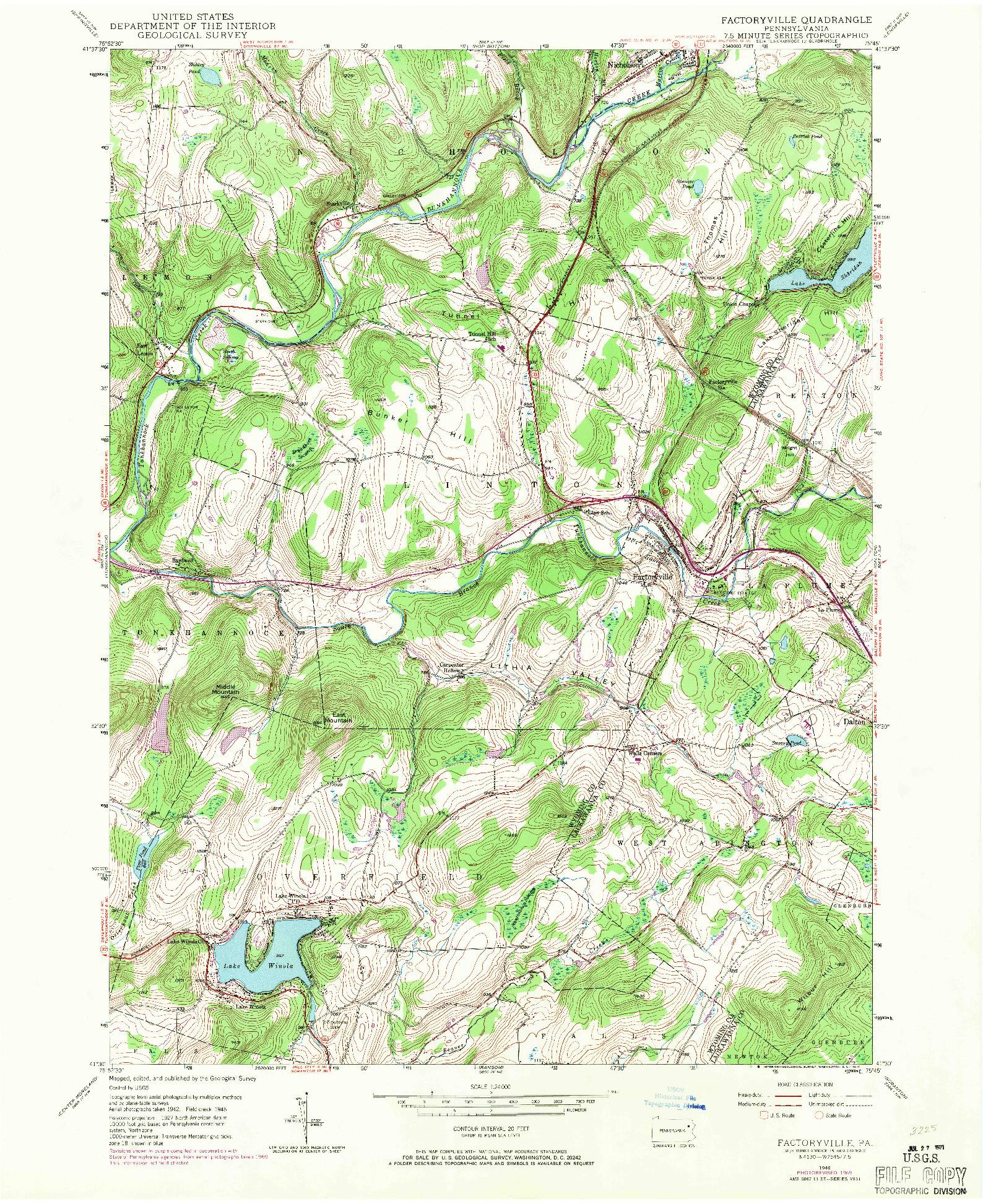 USGS 1:24000-SCALE QUADRANGLE FOR FACTORYVILLE, PA 1946