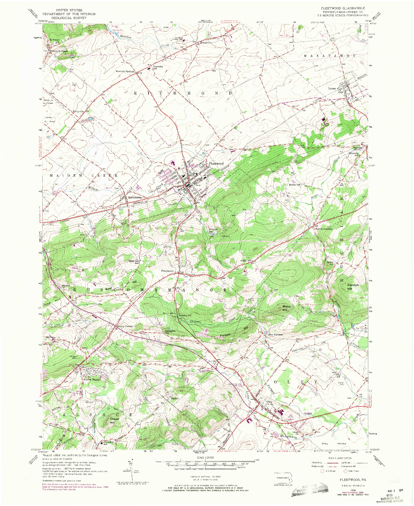 USGS 1:24000-SCALE QUADRANGLE FOR FLEETWOOD, PA 1956