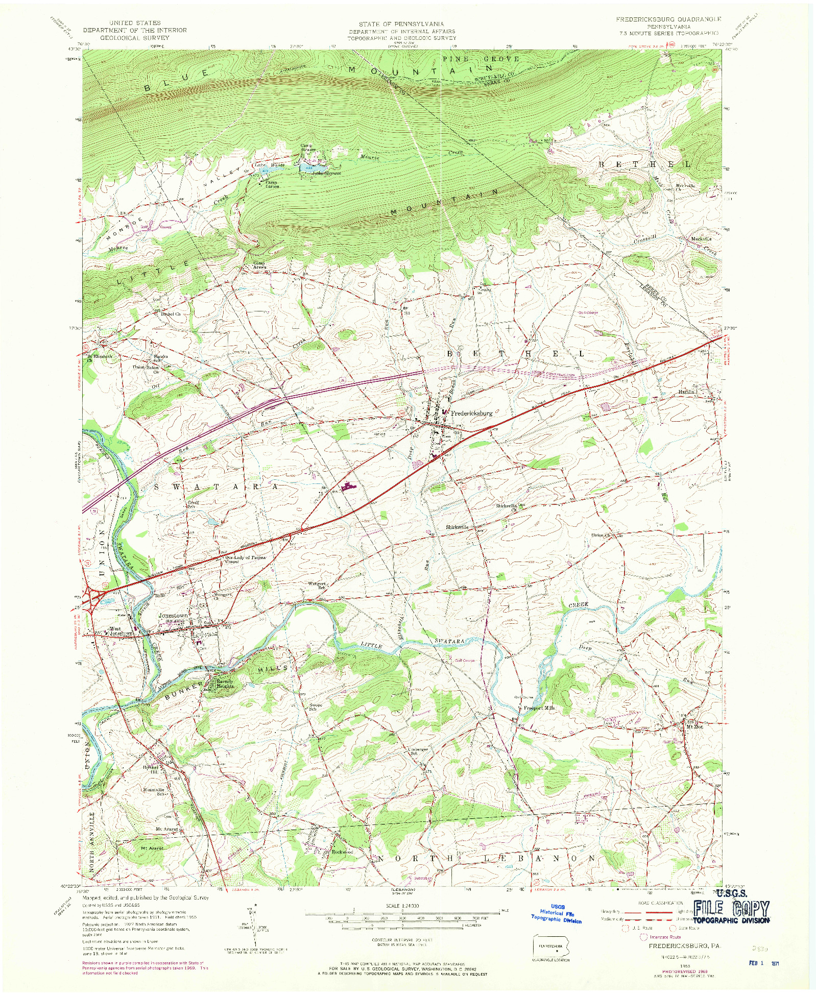 USGS 1:24000-SCALE QUADRANGLE FOR FREDERICKSBURG, PA 1955