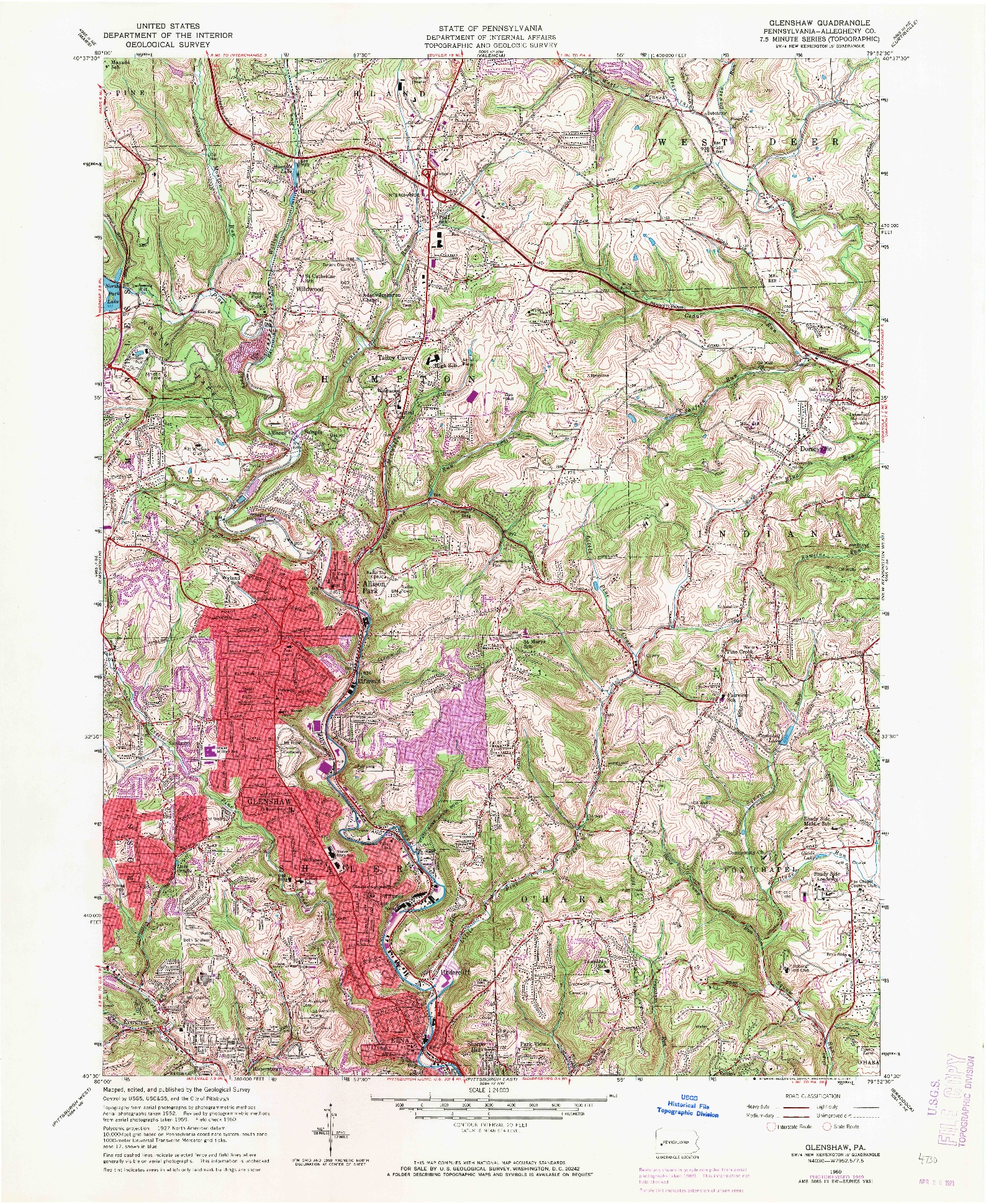 USGS 1:24000-SCALE QUADRANGLE FOR GLENSHAW, PA 1960