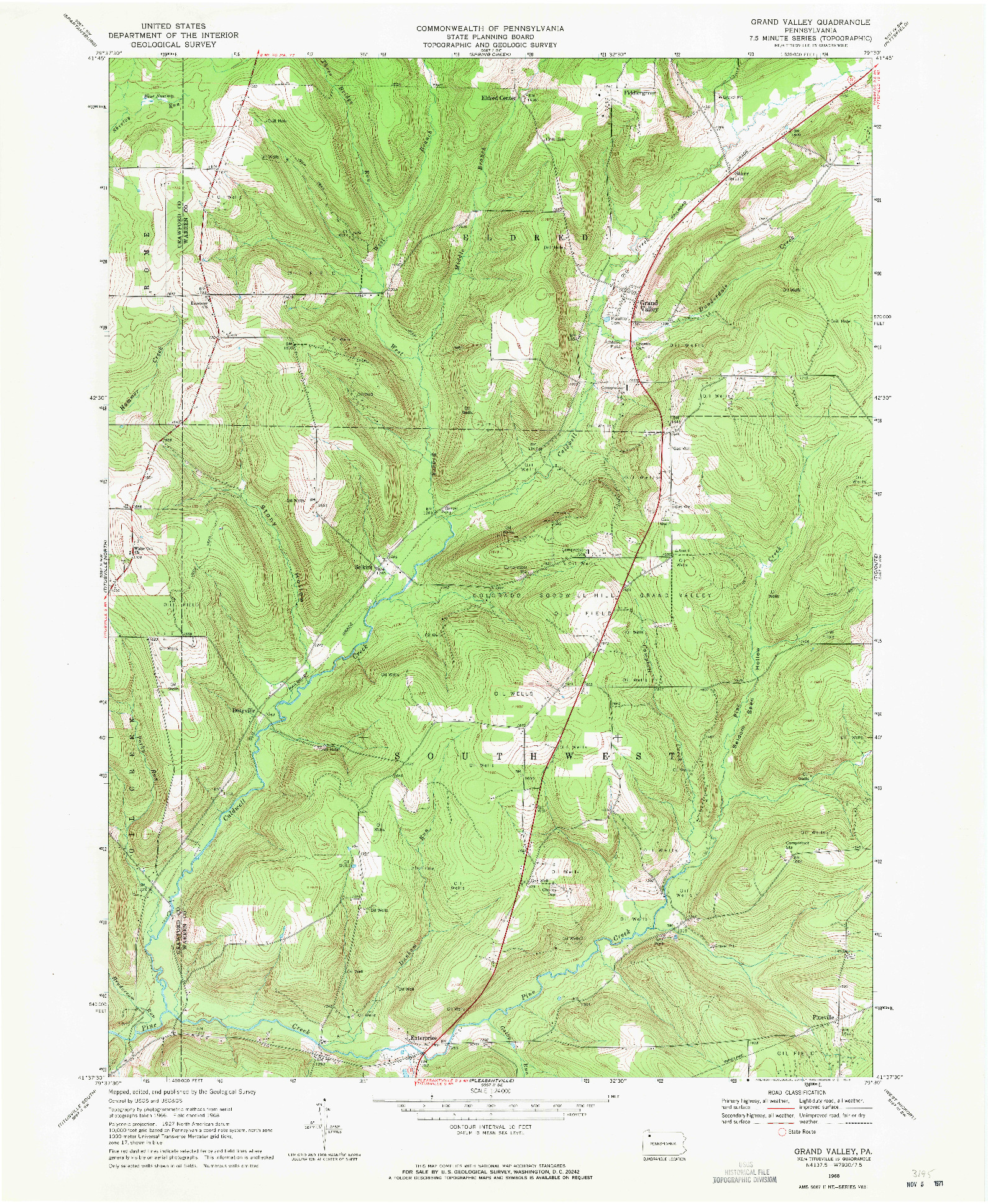 USGS 1:24000-SCALE QUADRANGLE FOR GRAND VALLEY, PA 1968