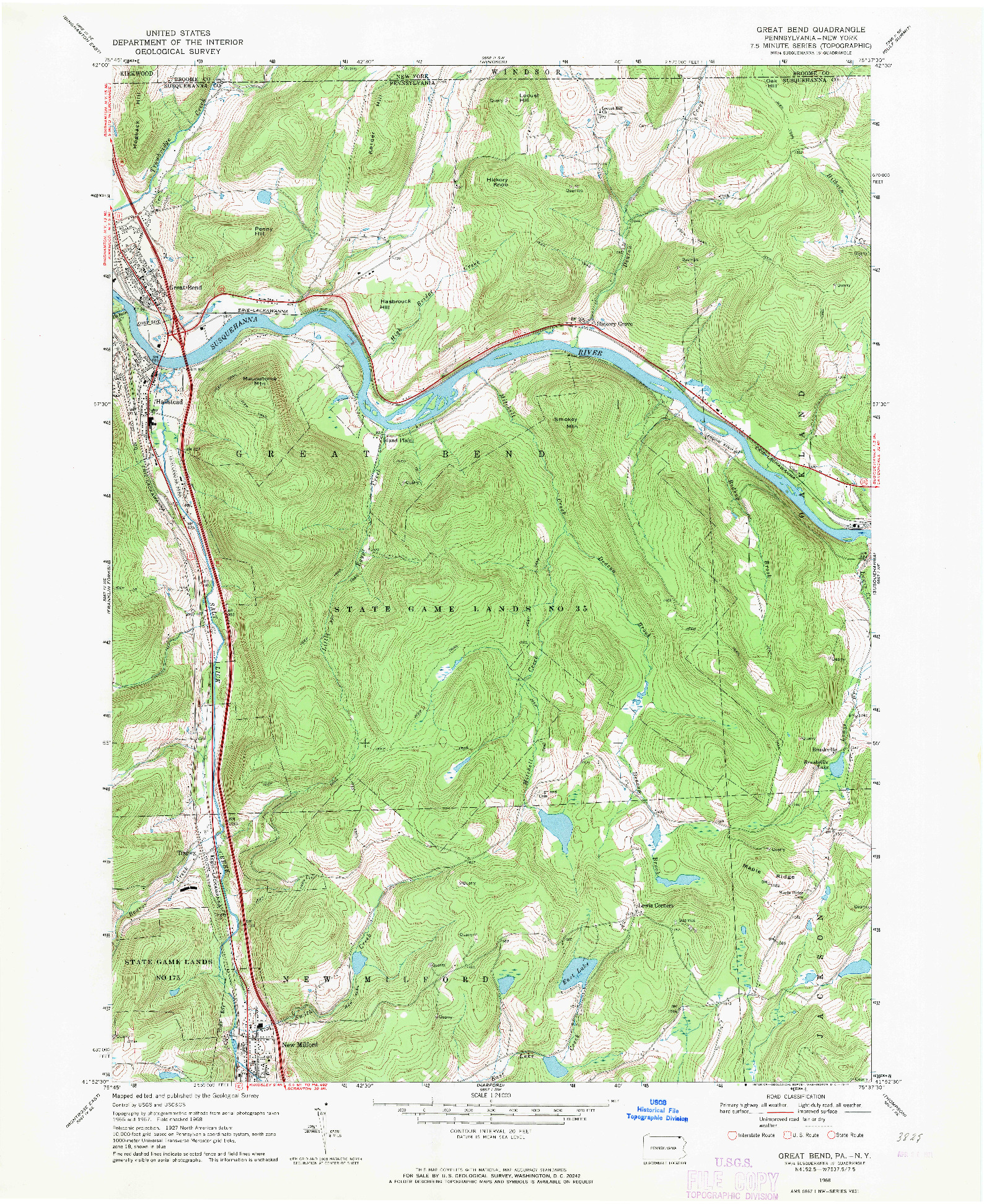 USGS 1:24000-SCALE QUADRANGLE FOR GREAT BEND, PA 1968