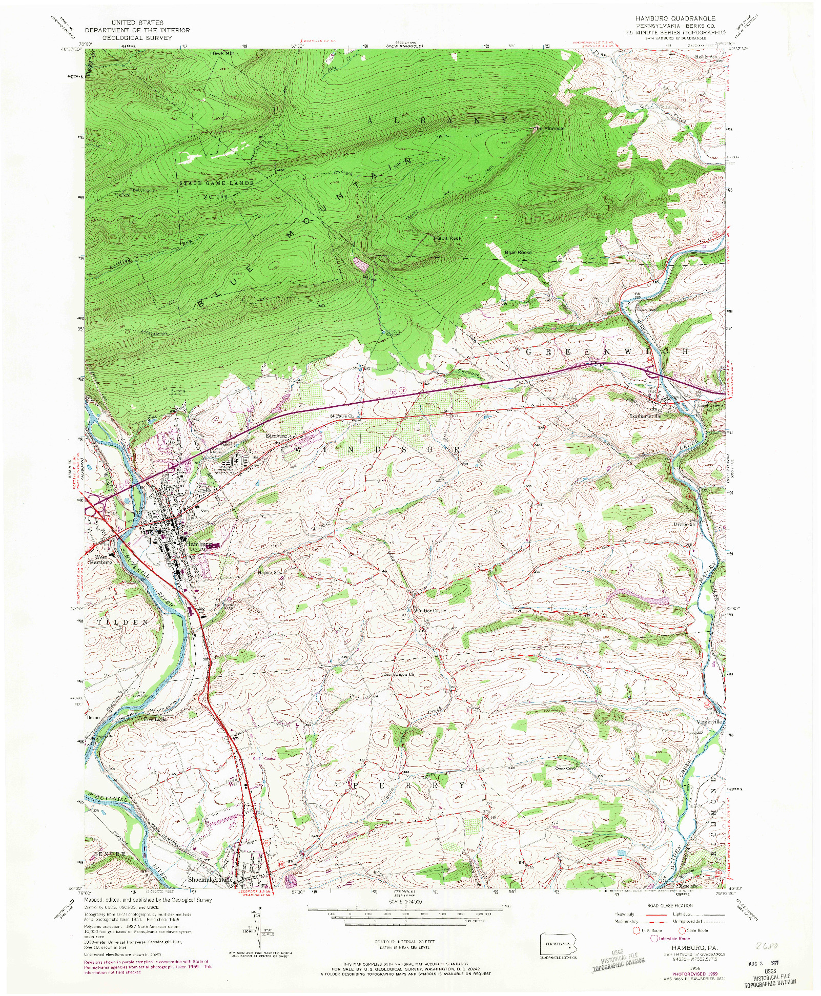 USGS 1:24000-SCALE QUADRANGLE FOR HAMBURG, PA 1956