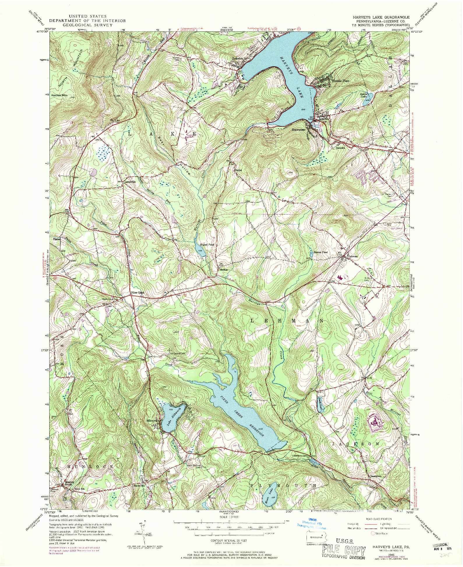 USGS 1:24000-SCALE QUADRANGLE FOR HARVEYS LAKE, PA 1946