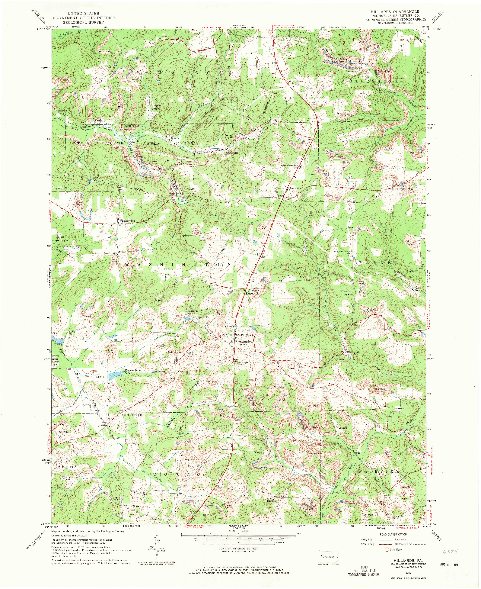 USGS 1:24000-SCALE QUADRANGLE FOR HILLIARDS, PA 1963