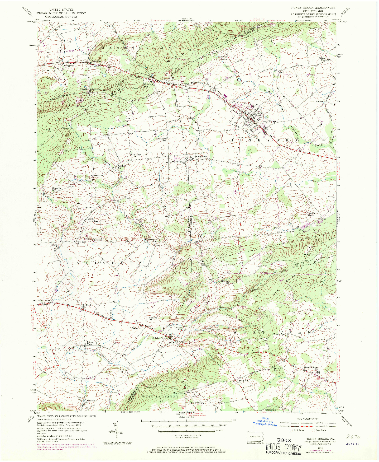 USGS 1:24000-SCALE QUADRANGLE FOR HONEY BROOK, PA 1955