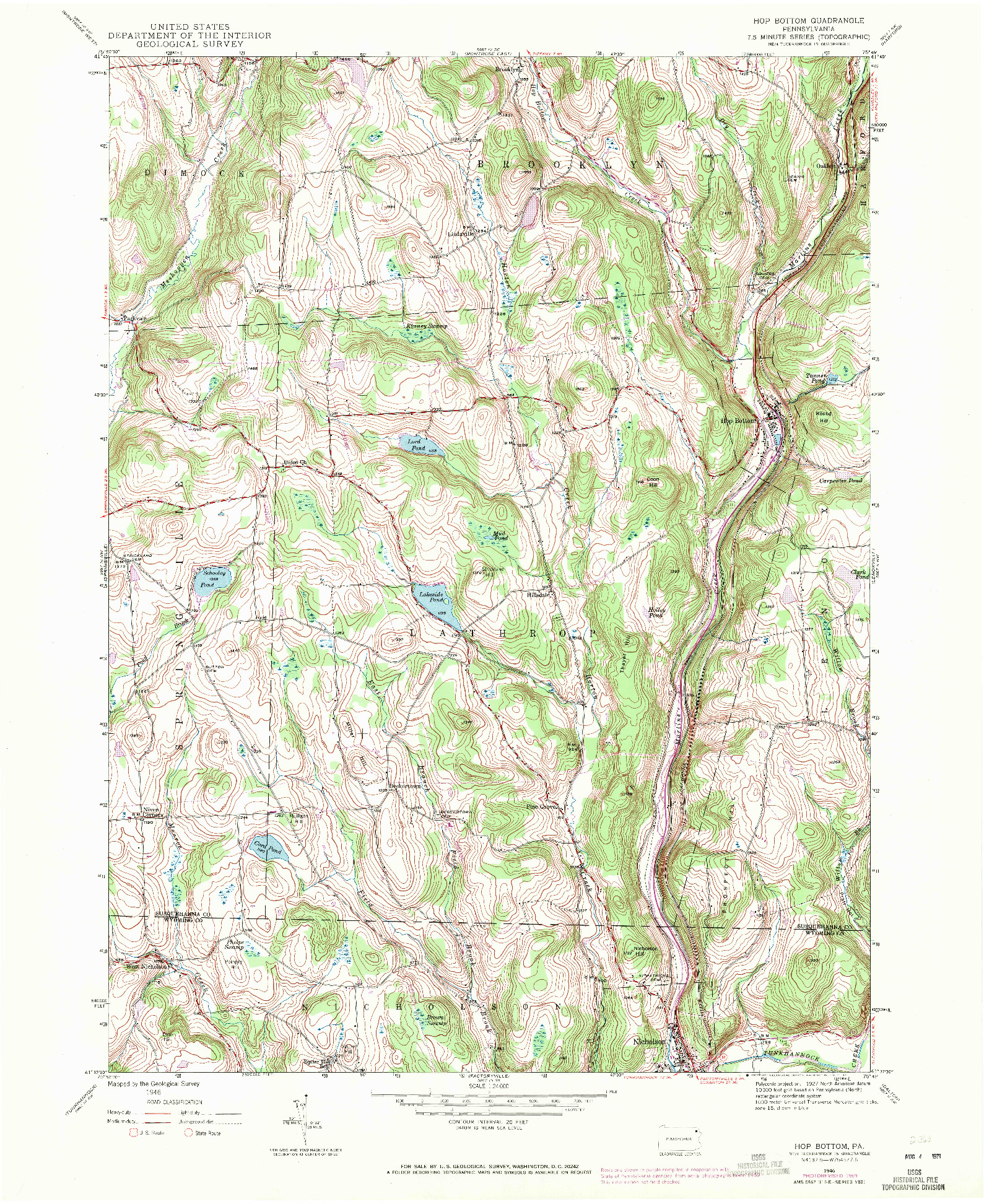 USGS 1:24000-SCALE QUADRANGLE FOR HOP BOTTOM, PA 1946