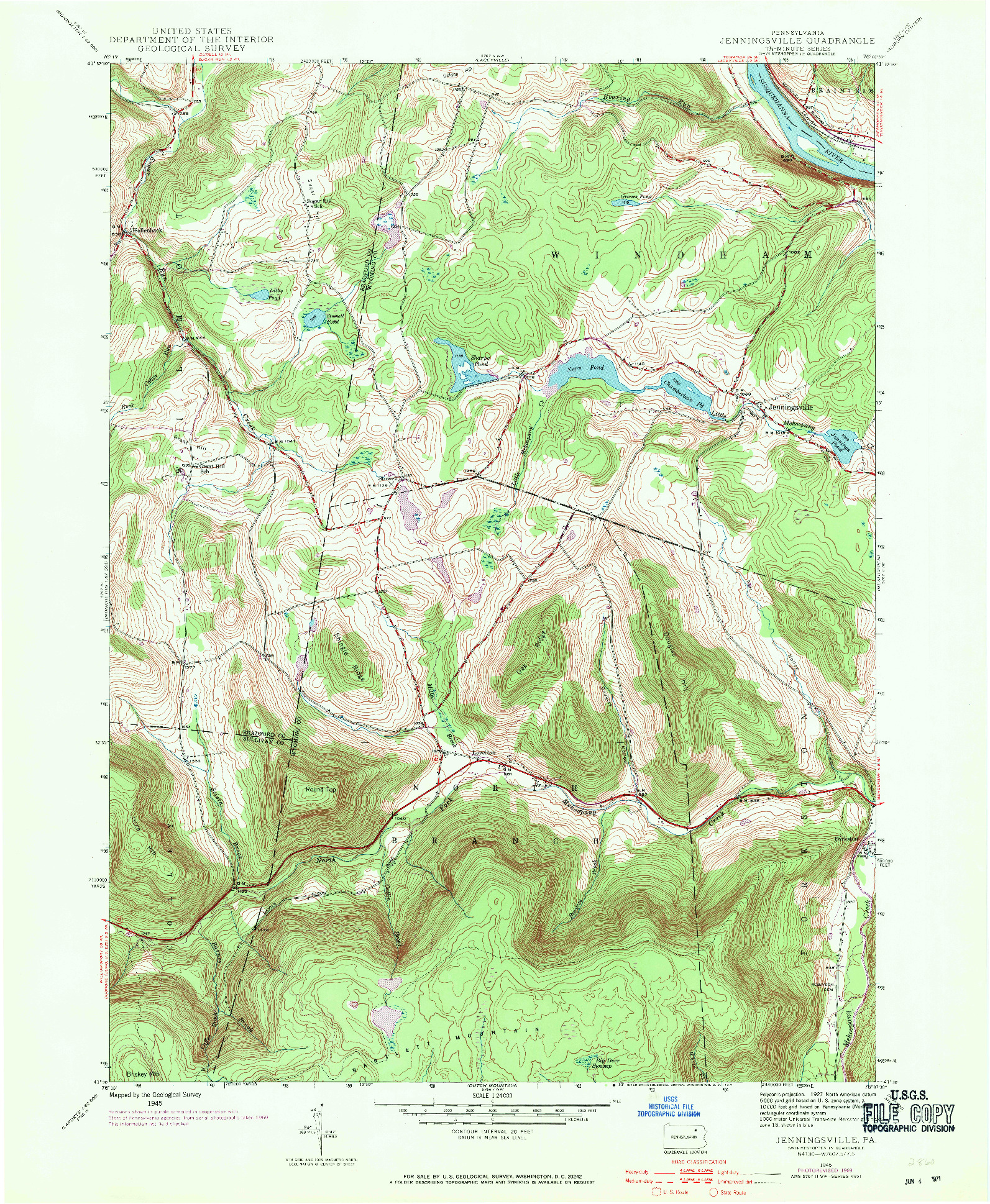 USGS 1:24000-SCALE QUADRANGLE FOR JENNINGSVILLE, PA 1945