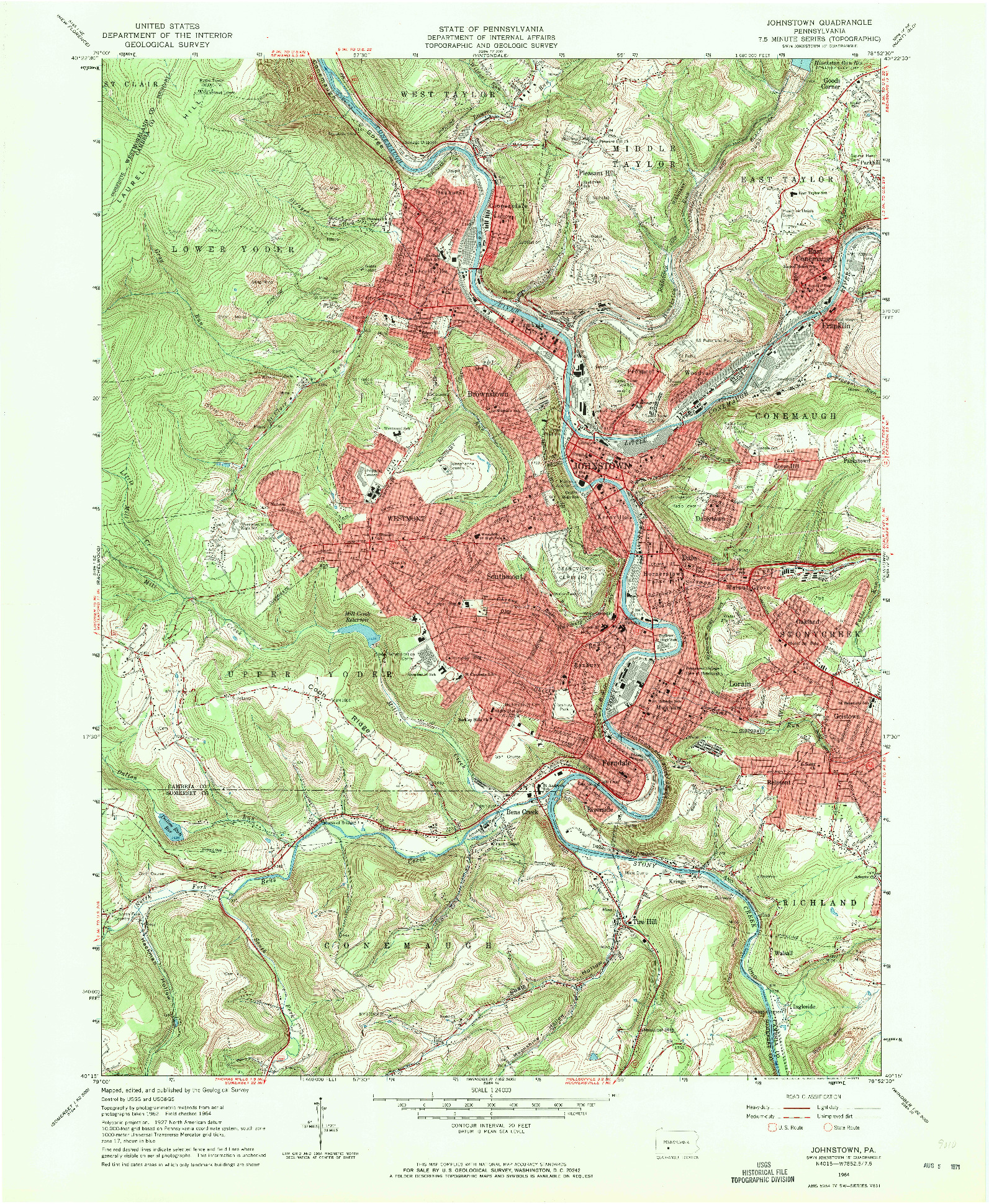 USGS 1:24000-SCALE QUADRANGLE FOR JOHNSTOWN, PA 1964