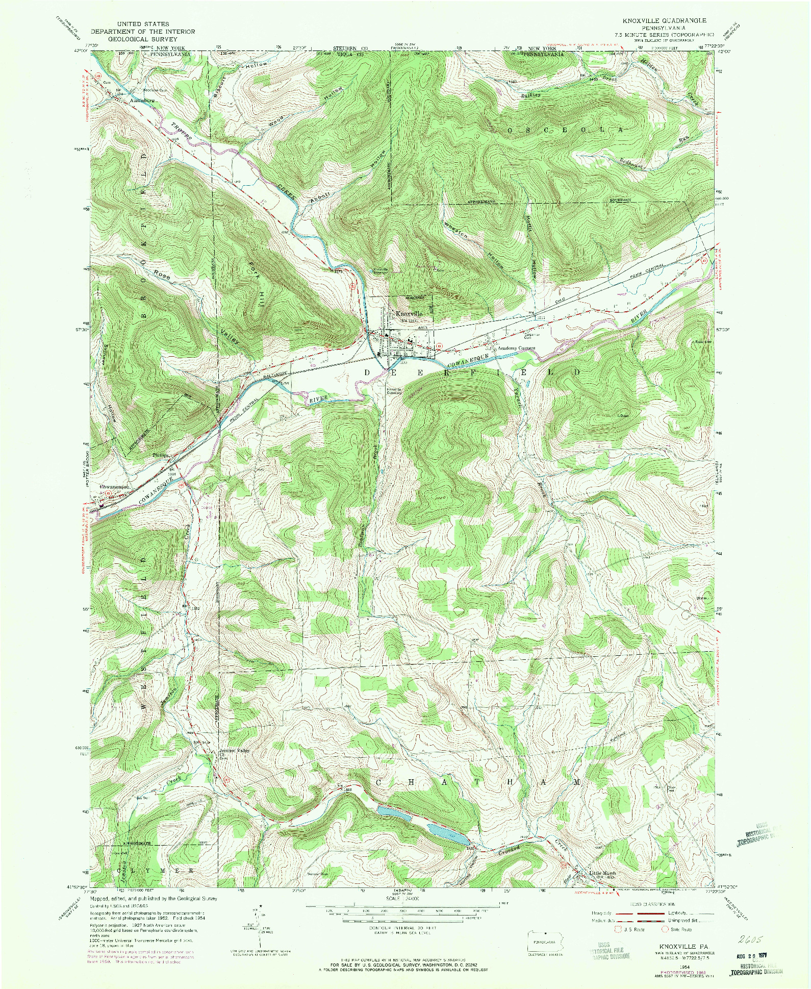 USGS 1:24000-SCALE QUADRANGLE FOR KNOXVILLE, PA 1954