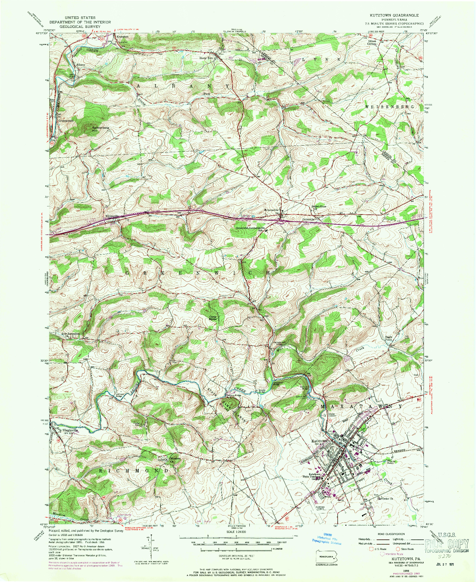 USGS 1:24000-SCALE QUADRANGLE FOR KUTZTOWN, PA 1956