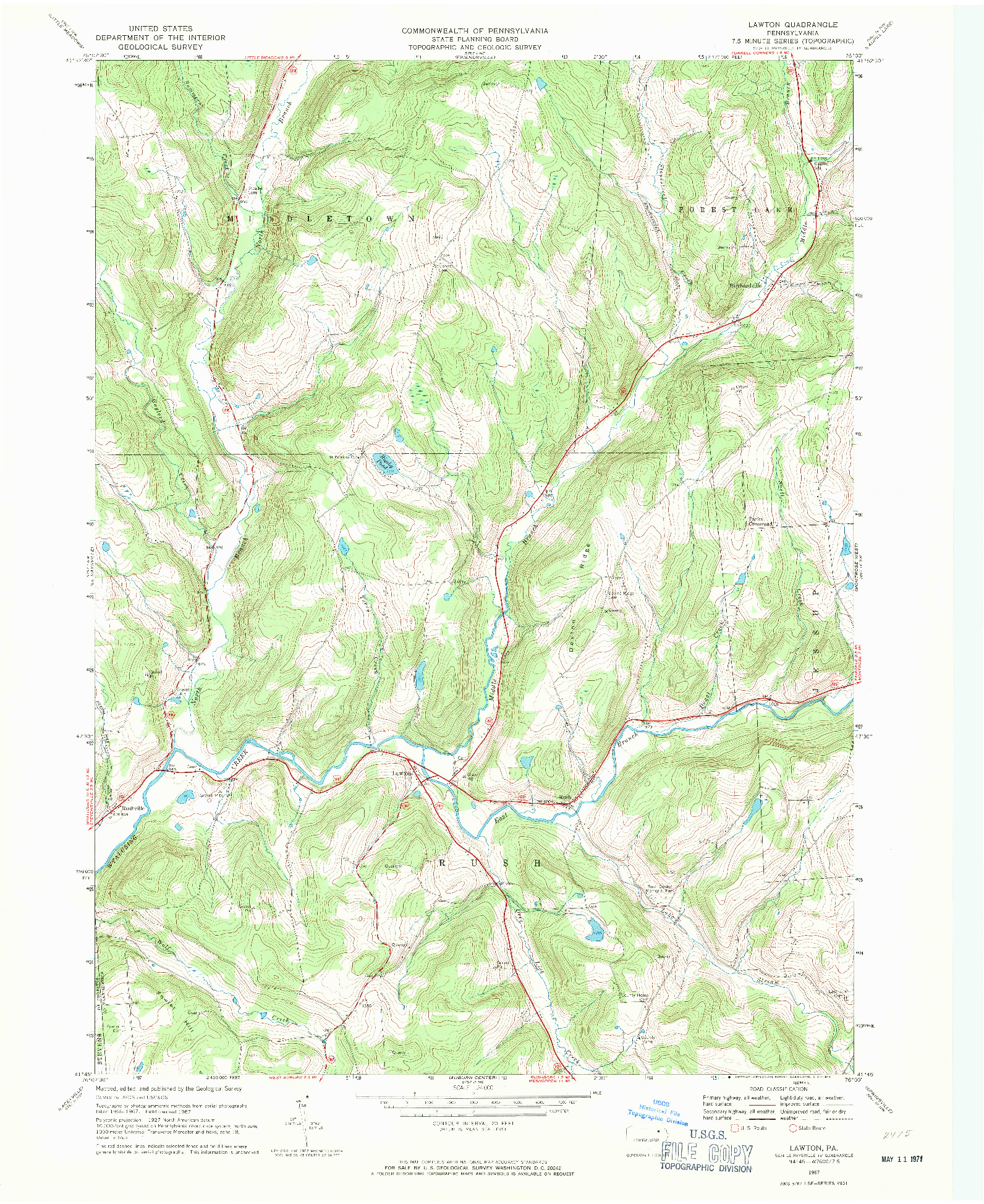 USGS 1:24000-SCALE QUADRANGLE FOR LAWTON, PA 1967