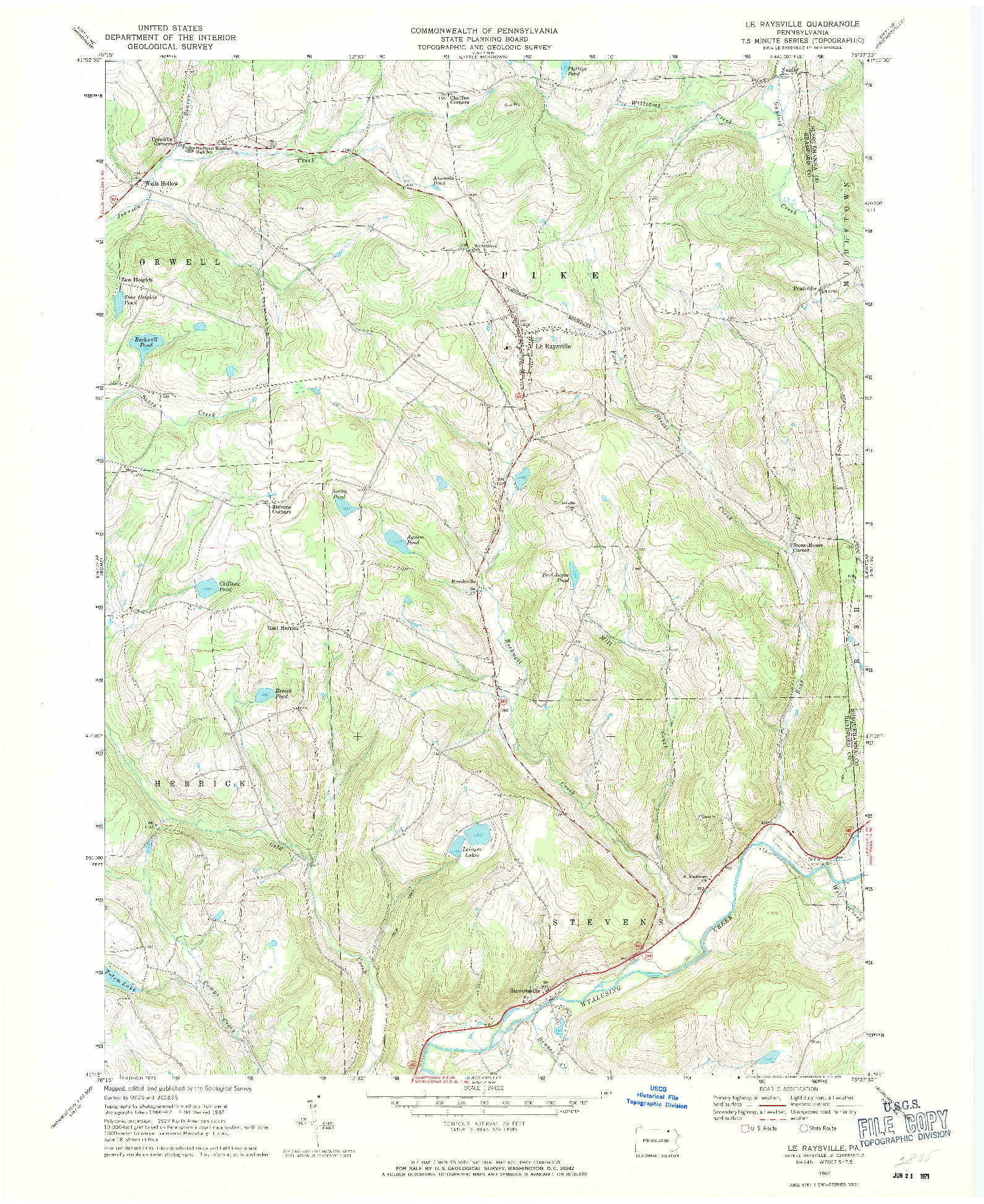 USGS 1:24000-SCALE QUADRANGLE FOR LE RAYSVILLE, PA 1967