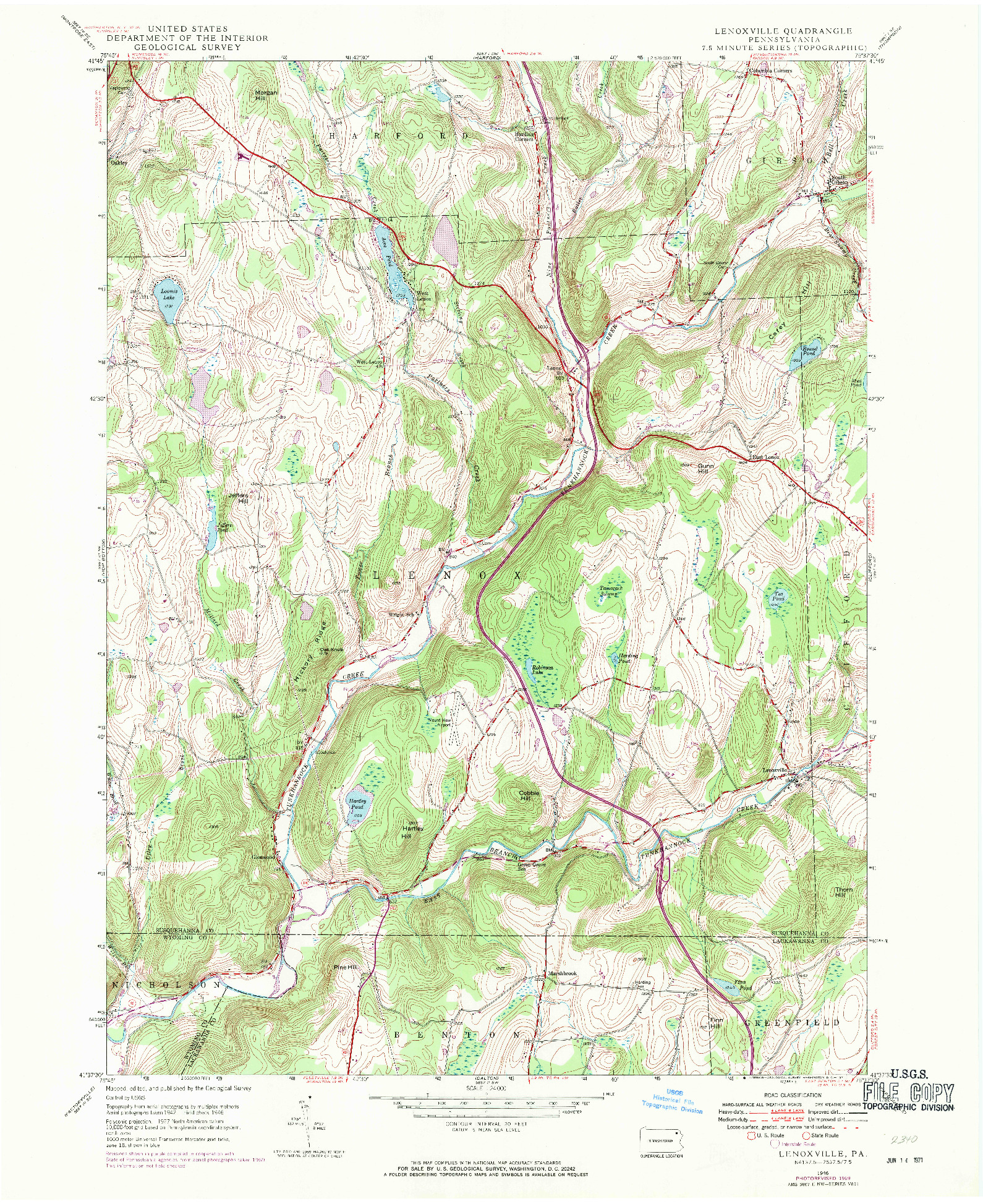 USGS 1:24000-SCALE QUADRANGLE FOR LENOXVILLE, PA 1946