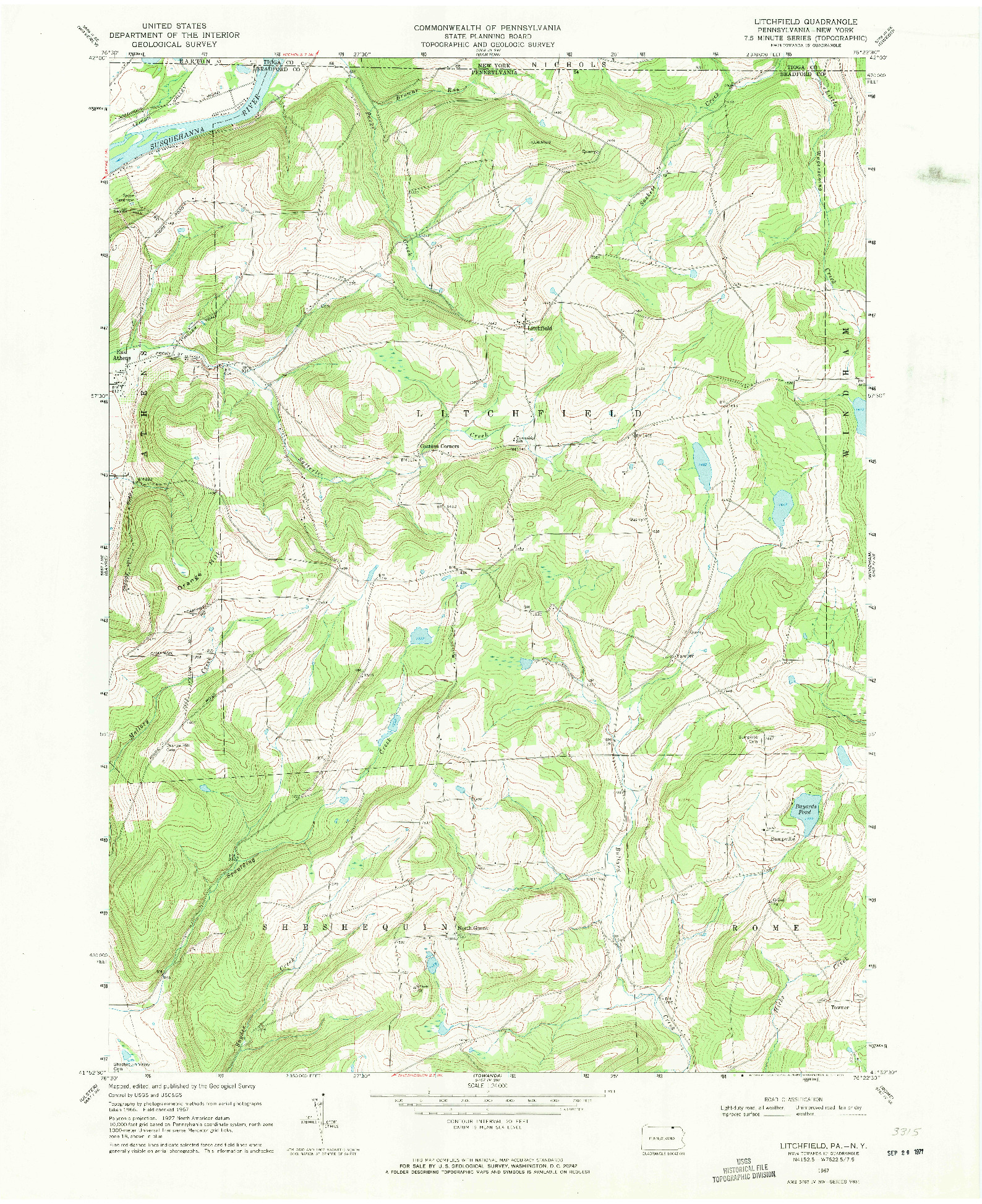 USGS 1:24000-SCALE QUADRANGLE FOR LITCHFIELD, PA 1967
