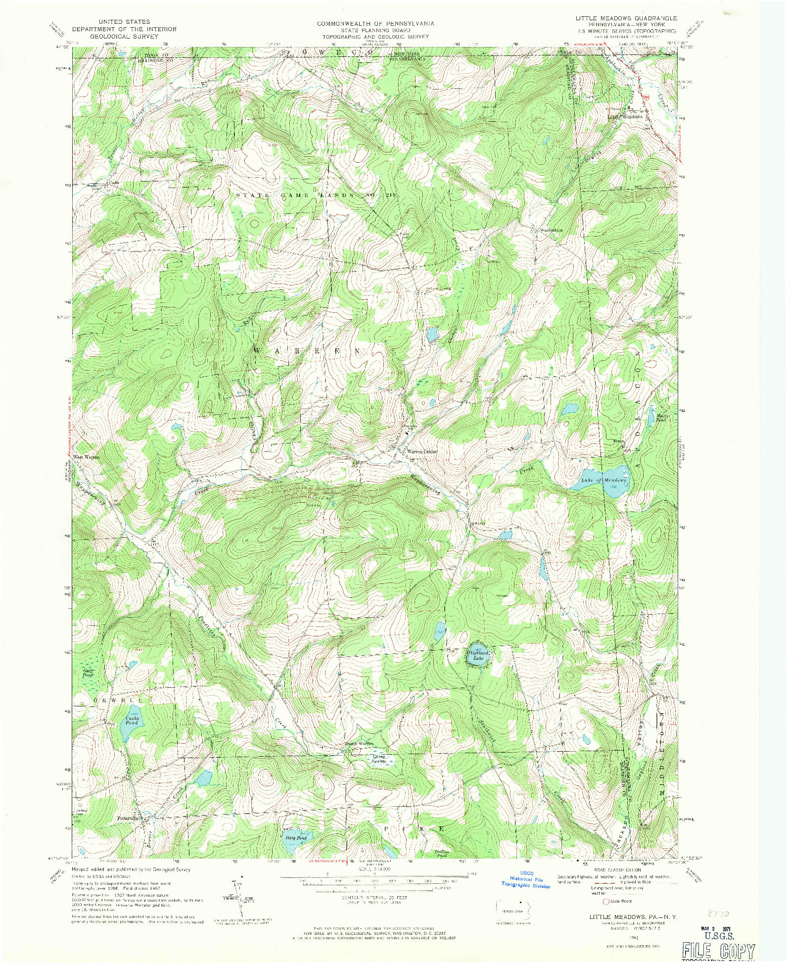 USGS 1:24000-SCALE QUADRANGLE FOR LITTLE MEADOWS, PA 1967