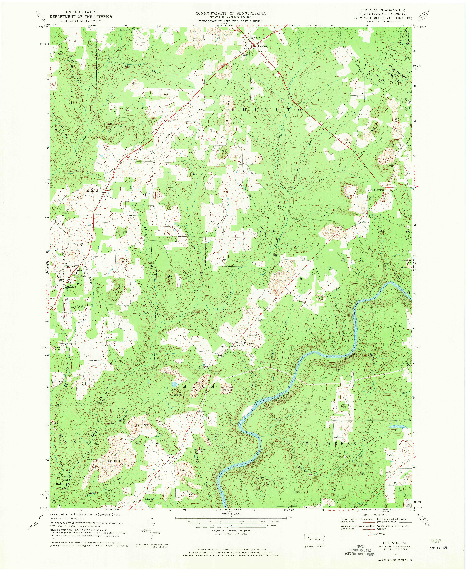 USGS 1:24000-SCALE QUADRANGLE FOR LUCINDA, PA 1967