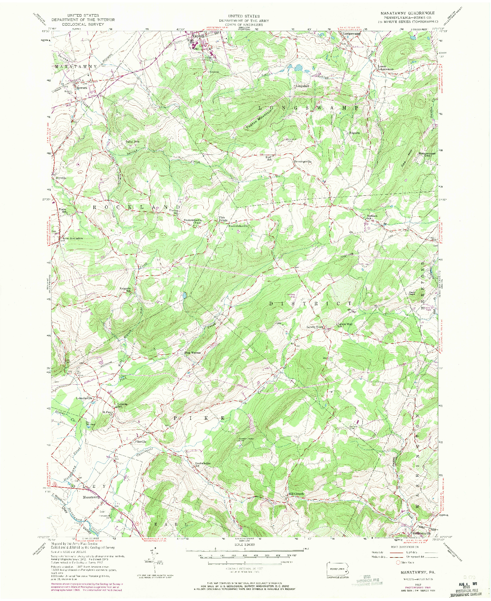 USGS 1:24000-SCALE QUADRANGLE FOR MANATAWNY, PA 1957