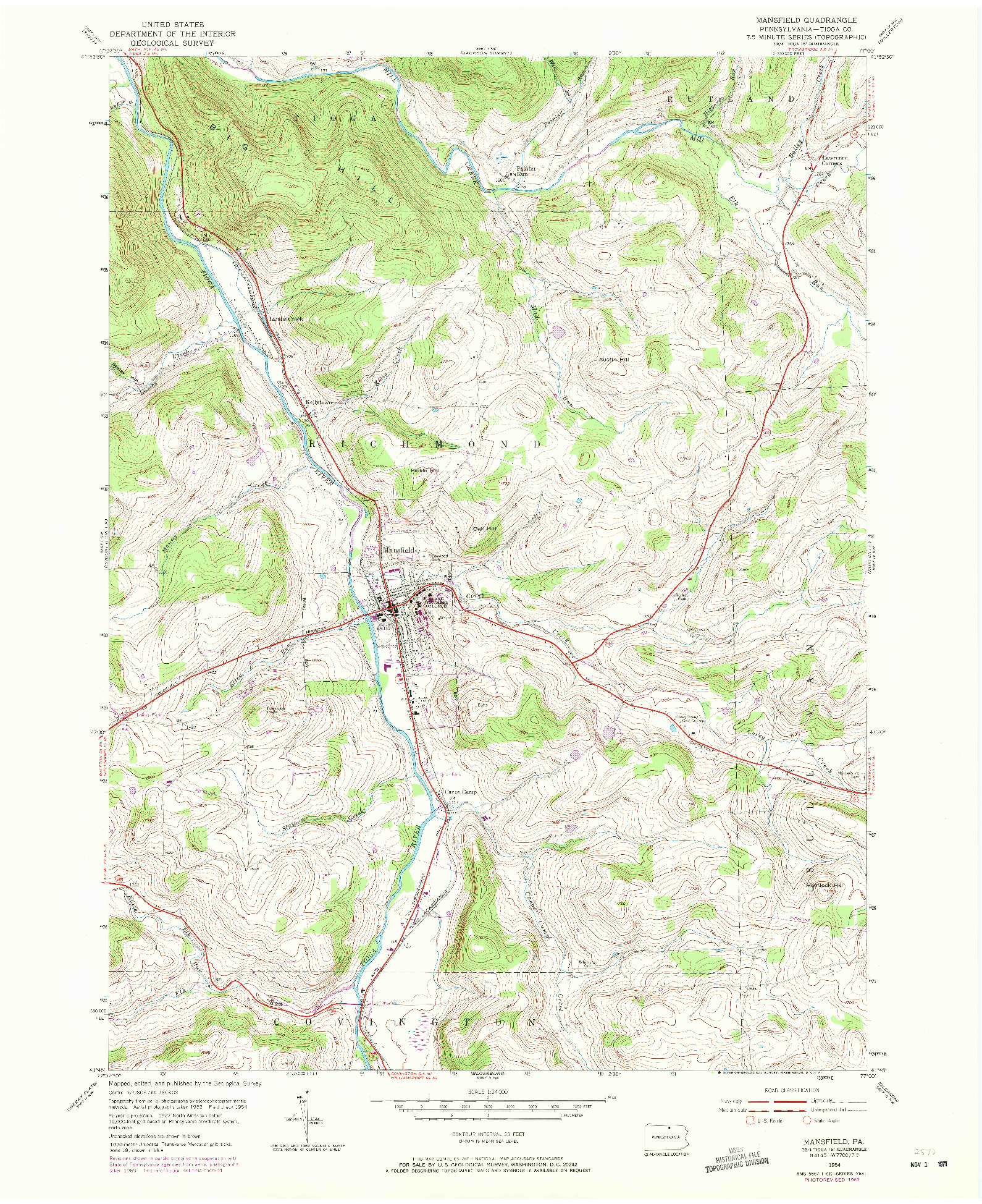 USGS 1:24000-SCALE QUADRANGLE FOR MANSFIELD, PA 1954