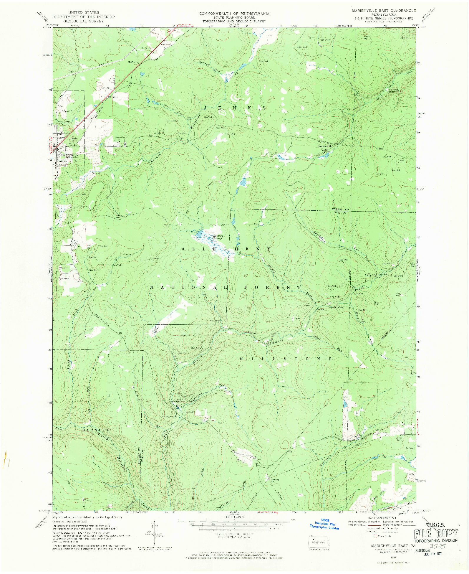 USGS 1:24000-SCALE QUADRANGLE FOR MARIENVILLE EAST, PA 1967