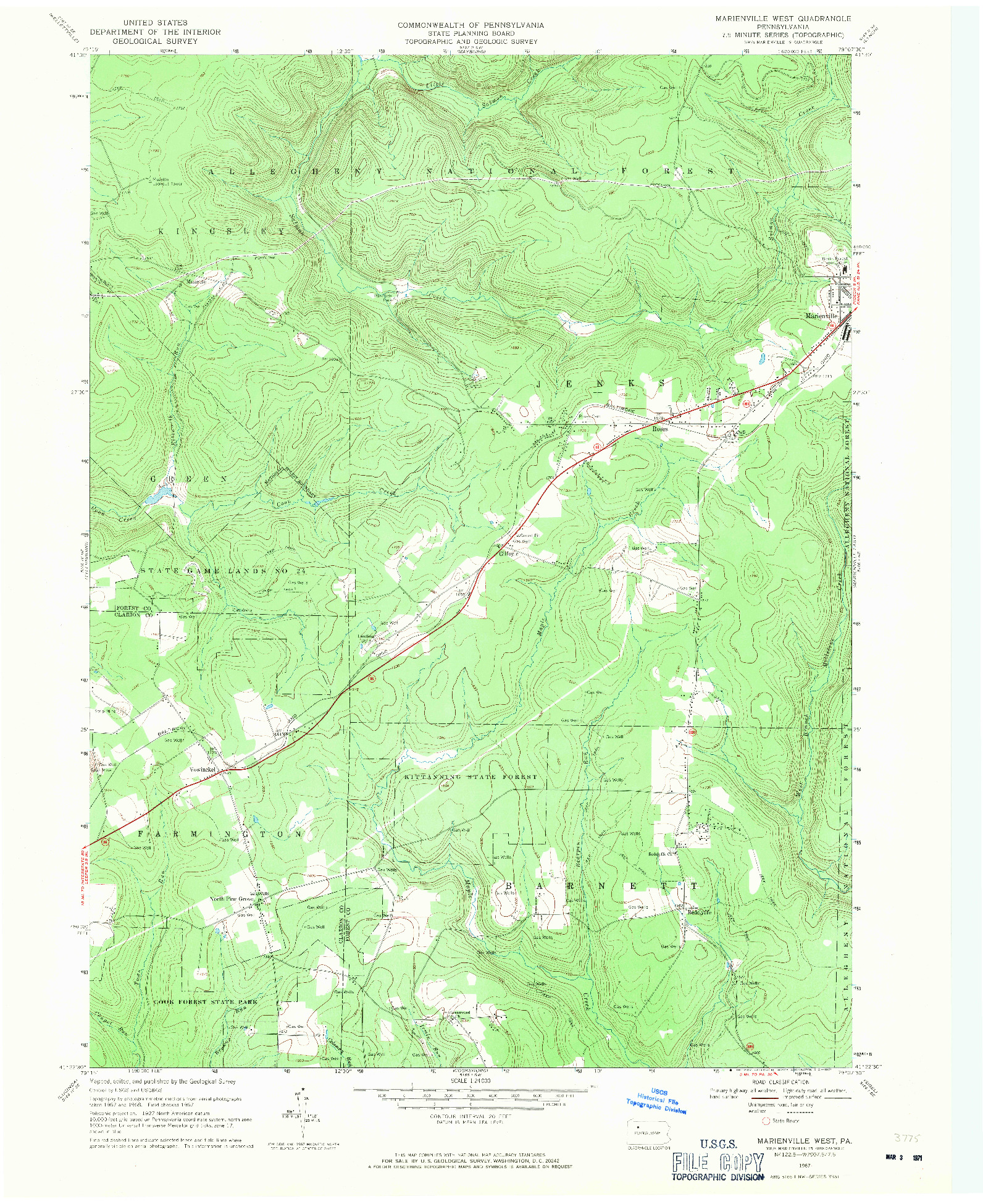 USGS 1:24000-SCALE QUADRANGLE FOR MARIENVILLE WEST, PA 1967