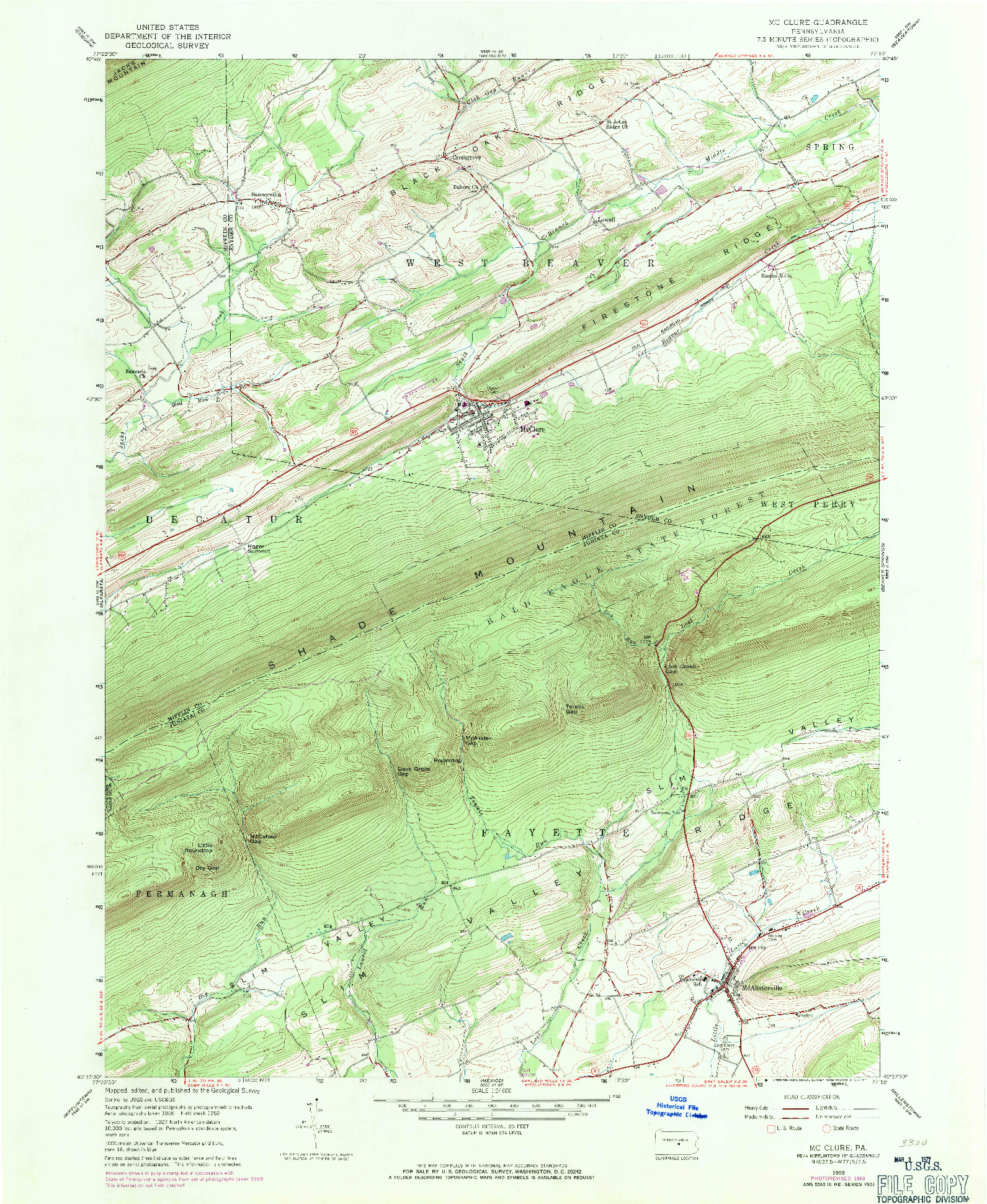 USGS 1:24000-SCALE QUADRANGLE FOR MC CLURE, PA 1959