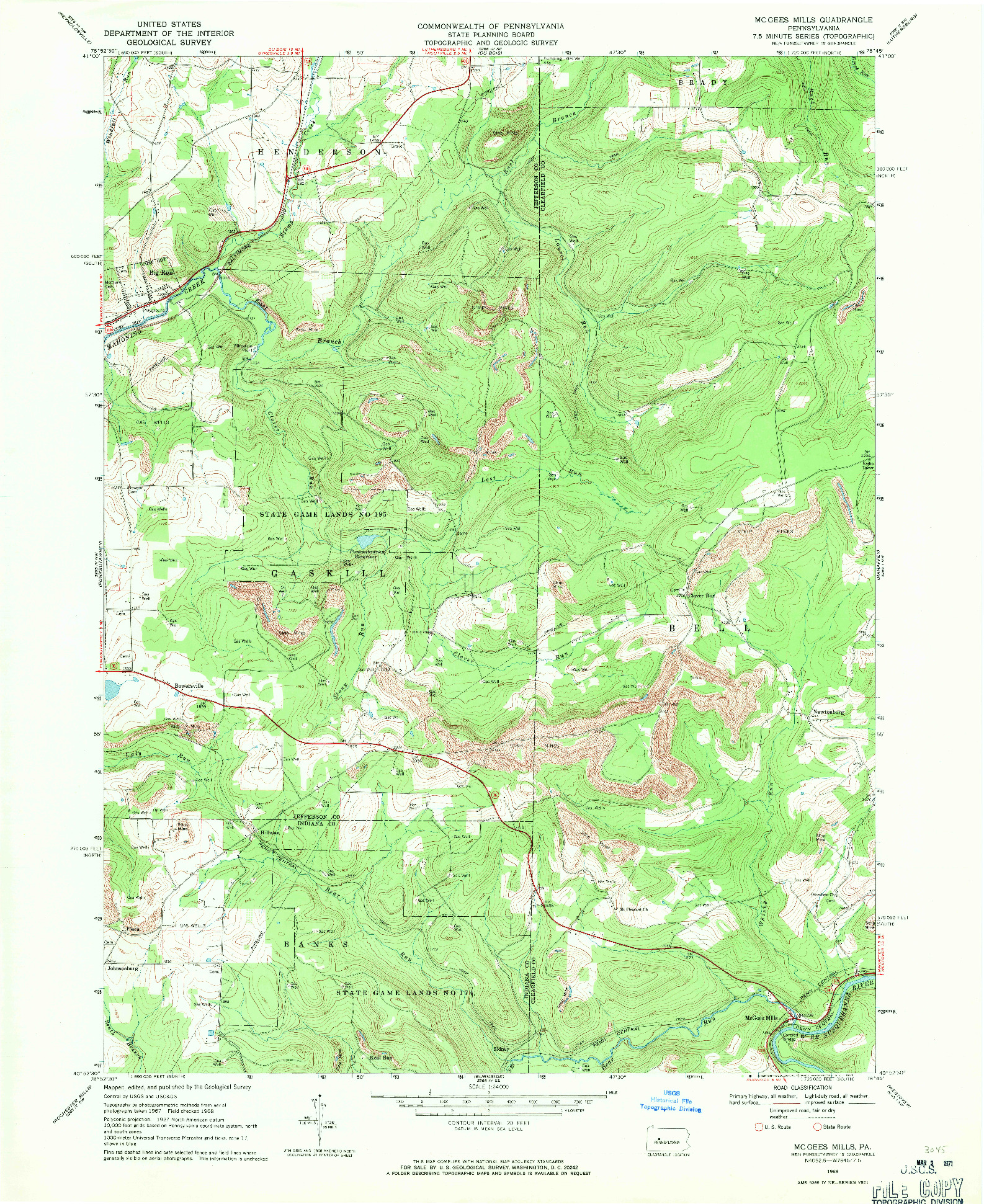 USGS 1:24000-SCALE QUADRANGLE FOR MC GEES MILLS, PA 1968