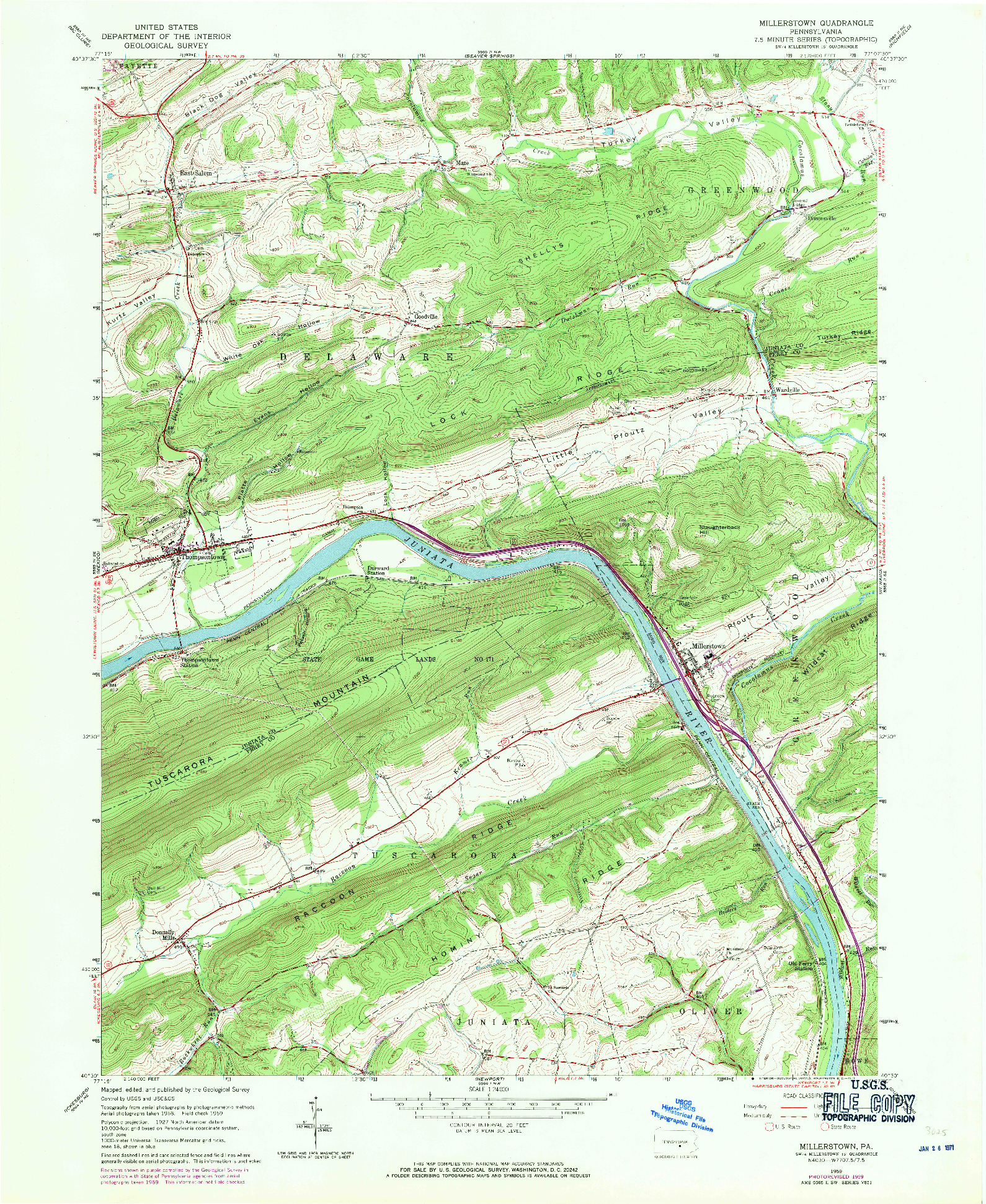 USGS 1:24000-SCALE QUADRANGLE FOR MILLERSTOWN, PA 1959