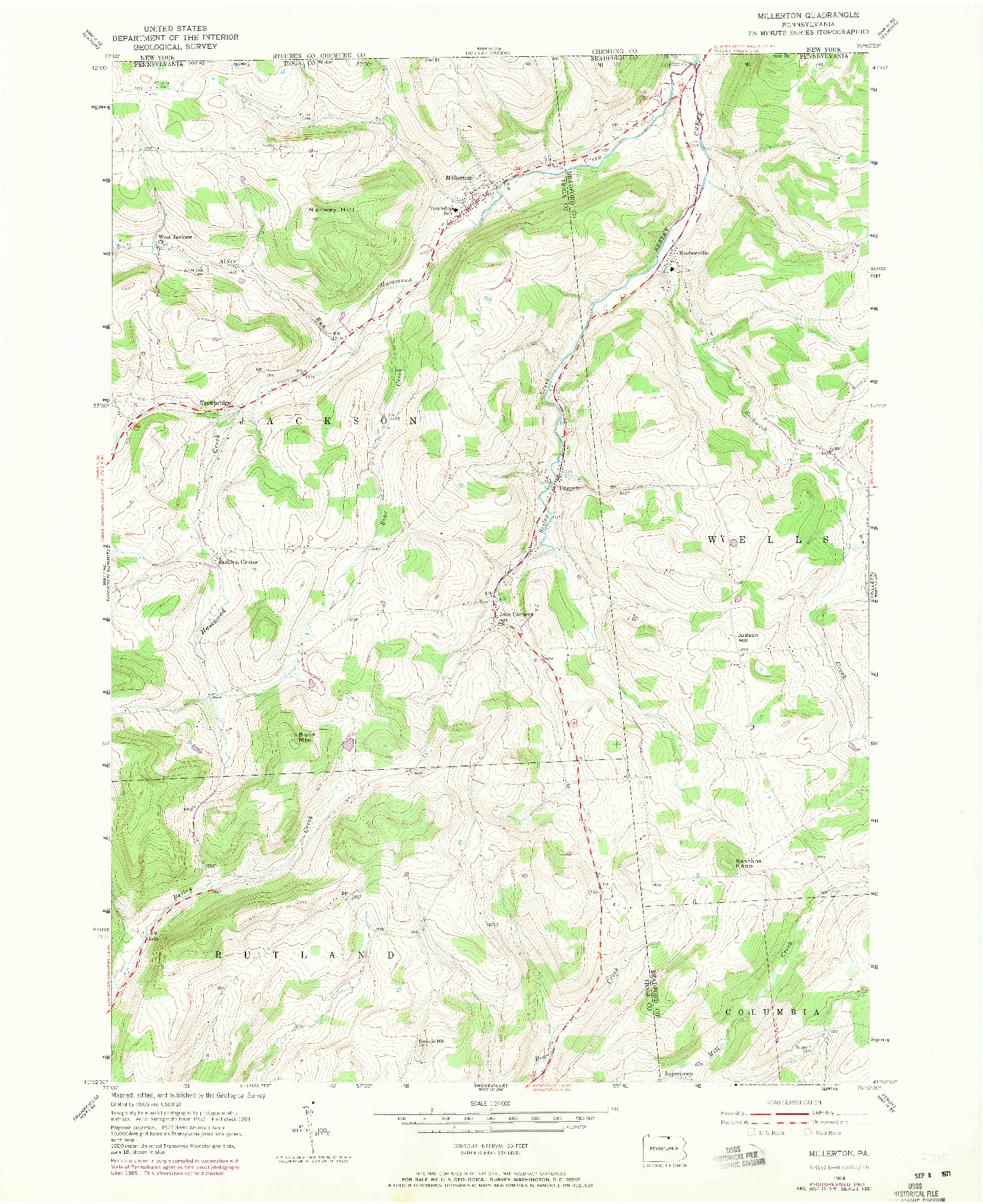 USGS 1:24000-SCALE QUADRANGLE FOR MILLERTON, PA 1954